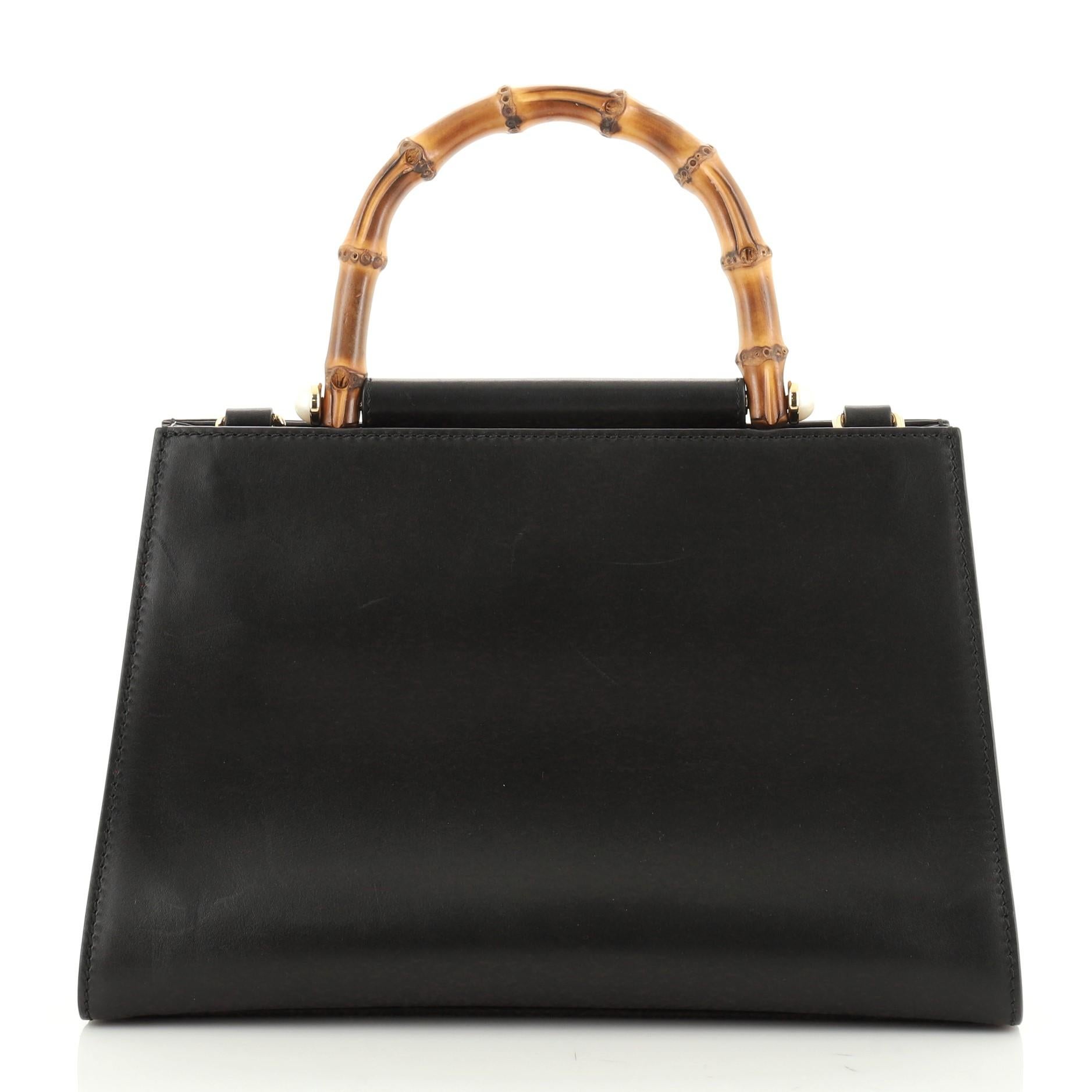 Black Nymphaea Top Handle Bag Leather Small
