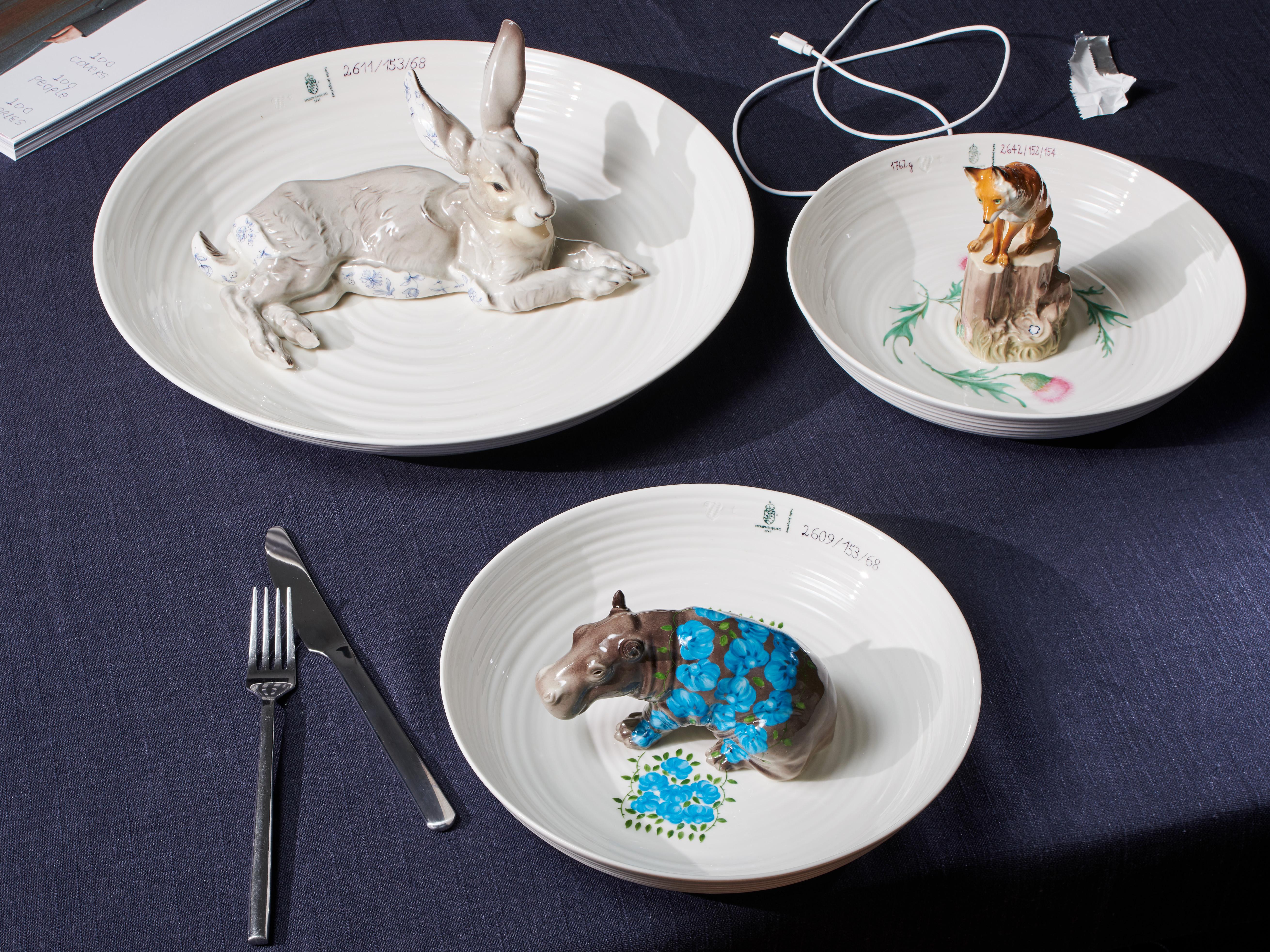 Nymphenburg Hella Jongerius Cuenco hipopótamo porcelana pintada a mano Alemán en venta