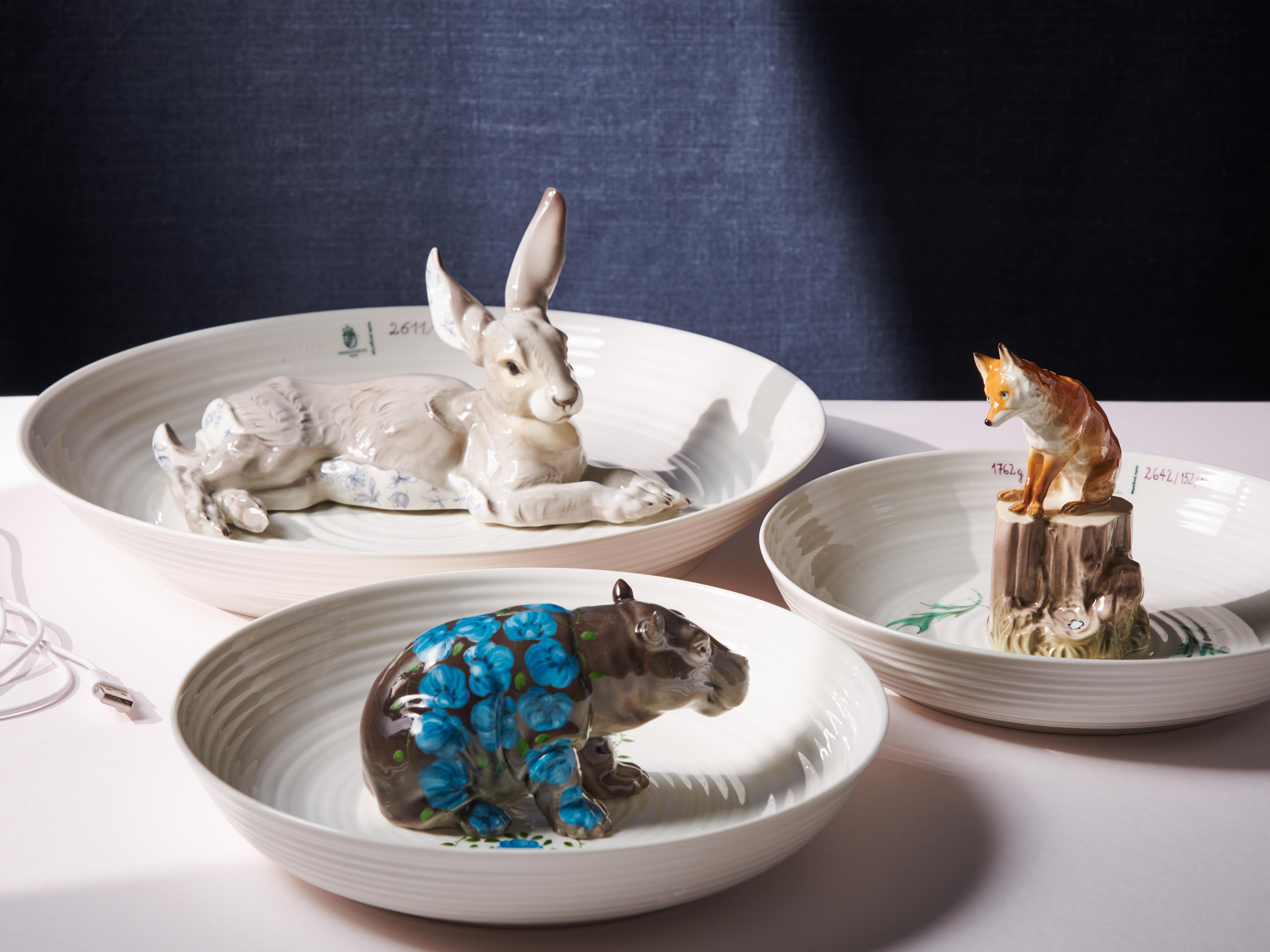 Nymphenburg Hella Jongerius Cuenco hipopótamo porcelana pintada a mano Hecho a mano en venta