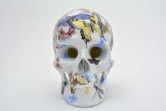 Nymphenburg Porcelain Skull - with multicolored Butterflies - hand painted