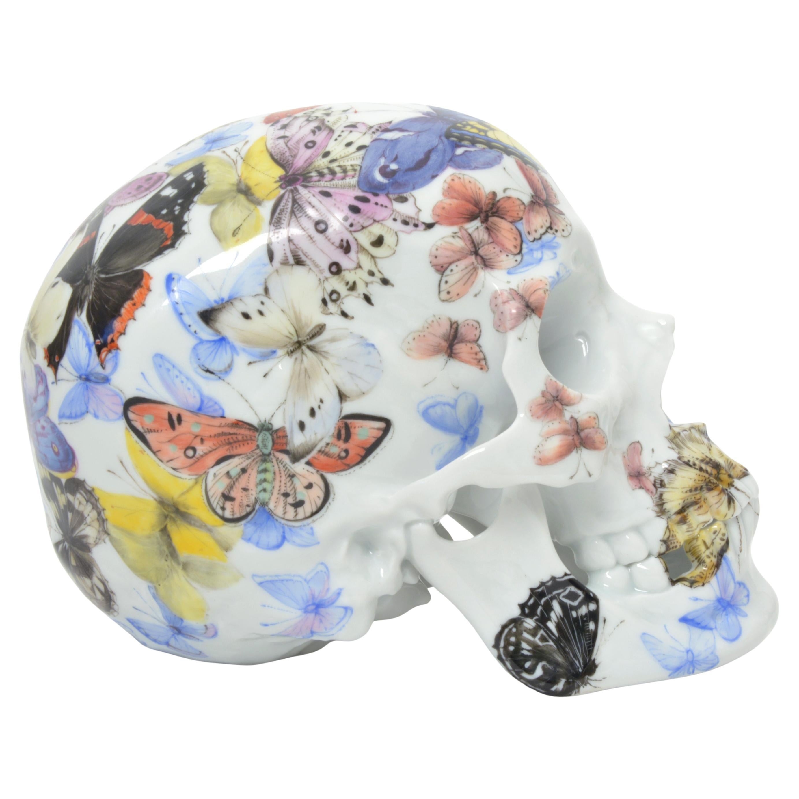 Cráneo Nymphenburg Edición Limitada - Mariposas - pintado a mano - único en su especie