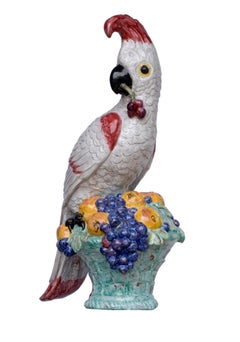 Nymphenburg majolica parrot on pedestal handmade, hand painted in Germany
