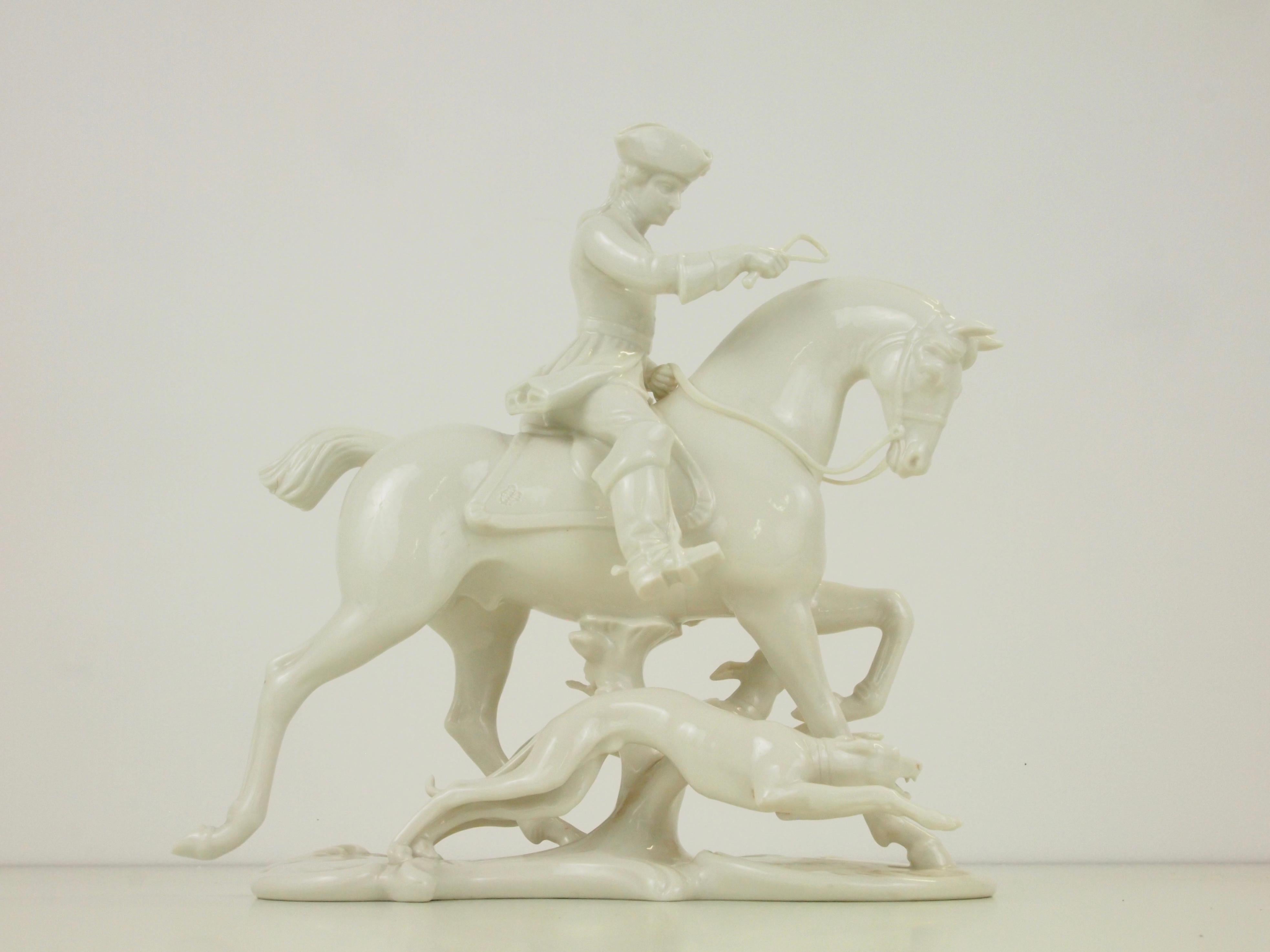 Nymphenburg Porcelain Figurine Depicting a Horse Rider in a Hunting Scene For Sale 4