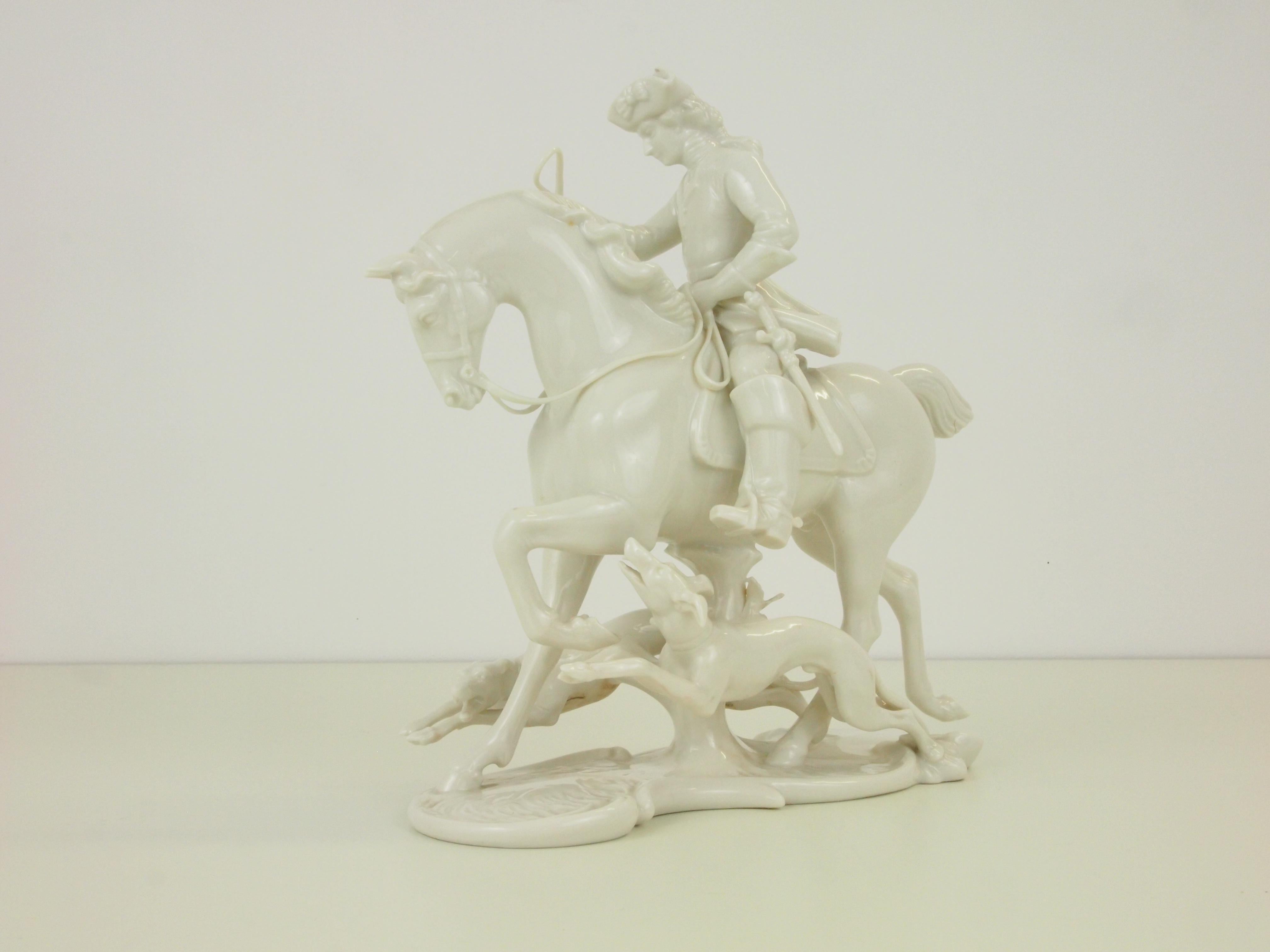 Romantic Nymphenburg Porcelain Figurine Depicting a Horse Rider in a Hunting Scene For Sale