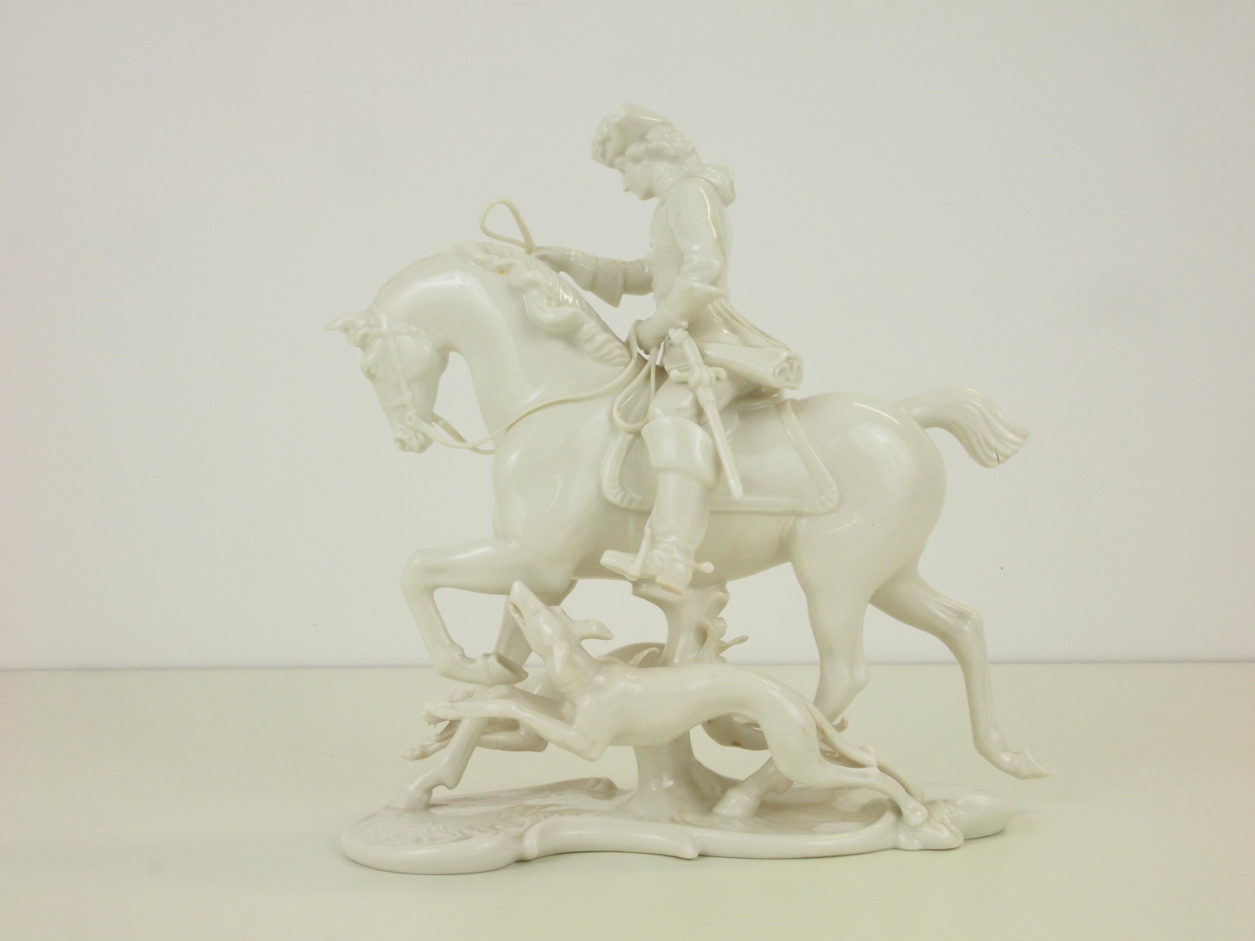 German Nymphenburg Porcelain Figurine Depicting a Horse Rider in a Hunting Scene For Sale