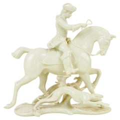 Vintage Nymphenburg Porcelain Figurine Depicting a Horse Rider in a Hunting Scene