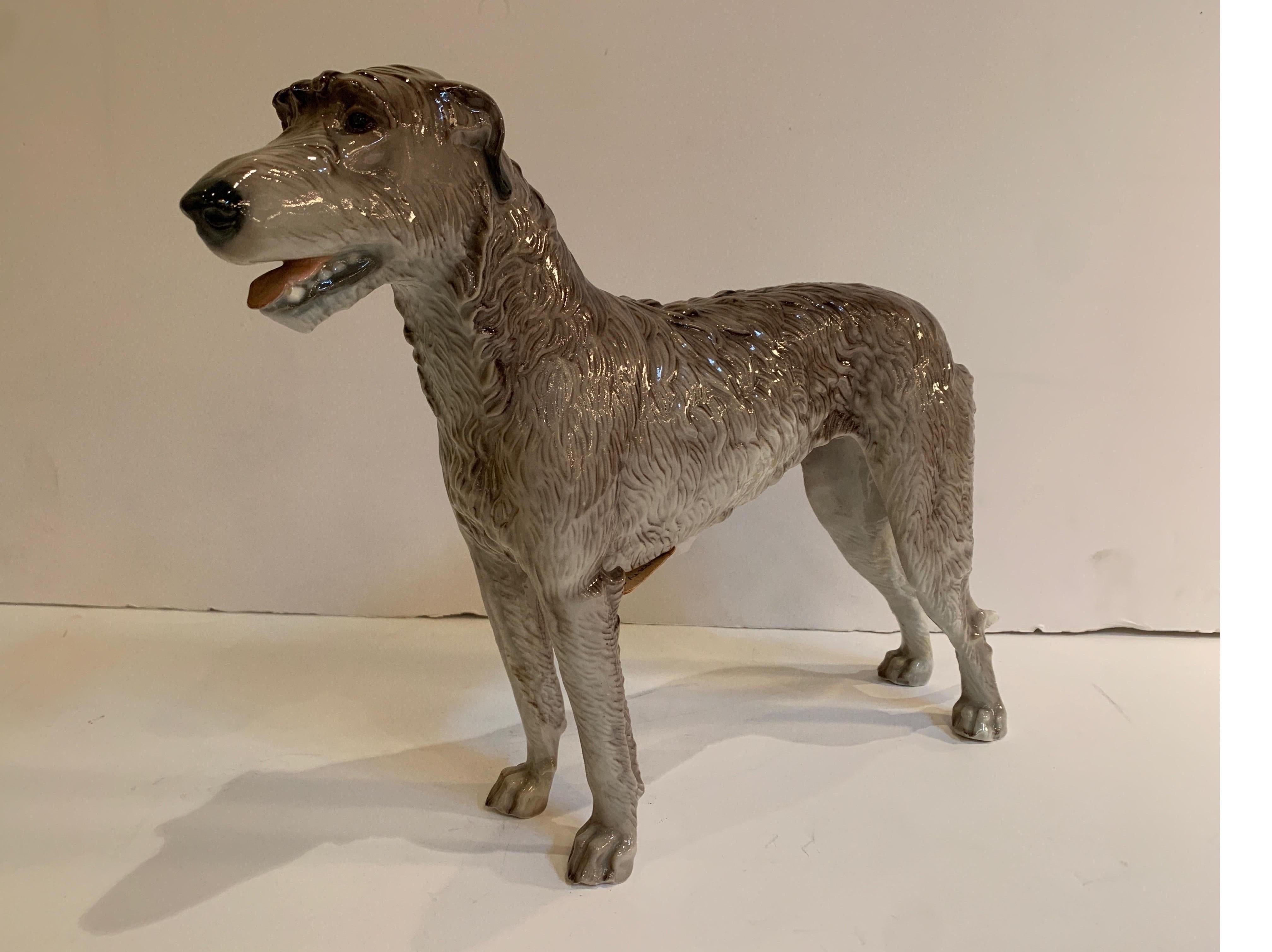 Beautiful Nymphenburg Porcelain hand painted figure of an Irish wolfhound. Having the early blue mark from 1895-1910.