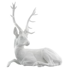Nymphenburg Porcelain lying stag in white bisque - Tiffany window decor