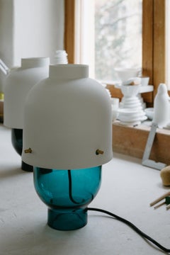 Lampe de table en porcelaine de Nymphenburg Theresienthal, verre artisanal