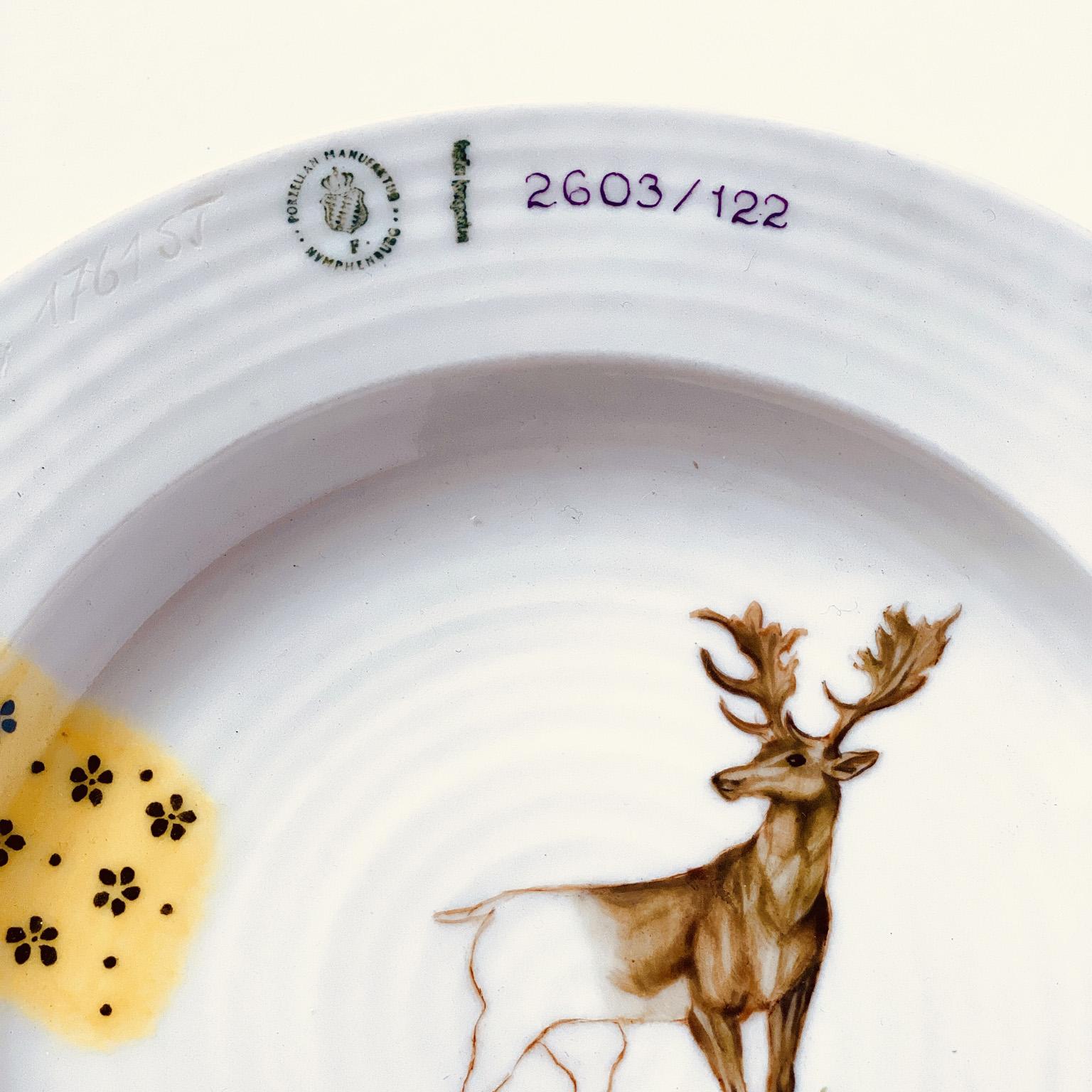 German Nymphenburg Sketches Wildlife Deer Plate For Sale