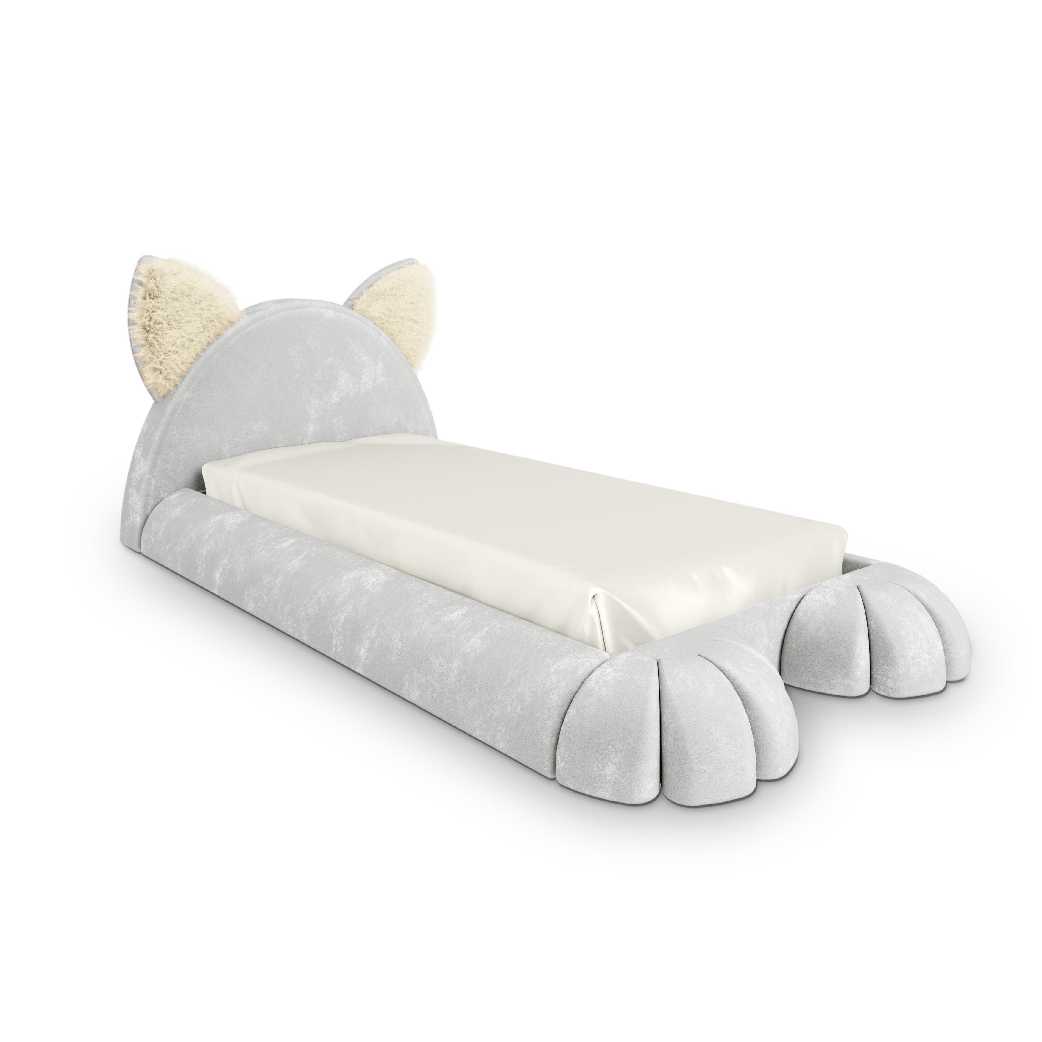 Moderno Letto per bambini Nyra in velluto grigio chiaro - Mobili di lusso per bambini by MAGILORE in vendita