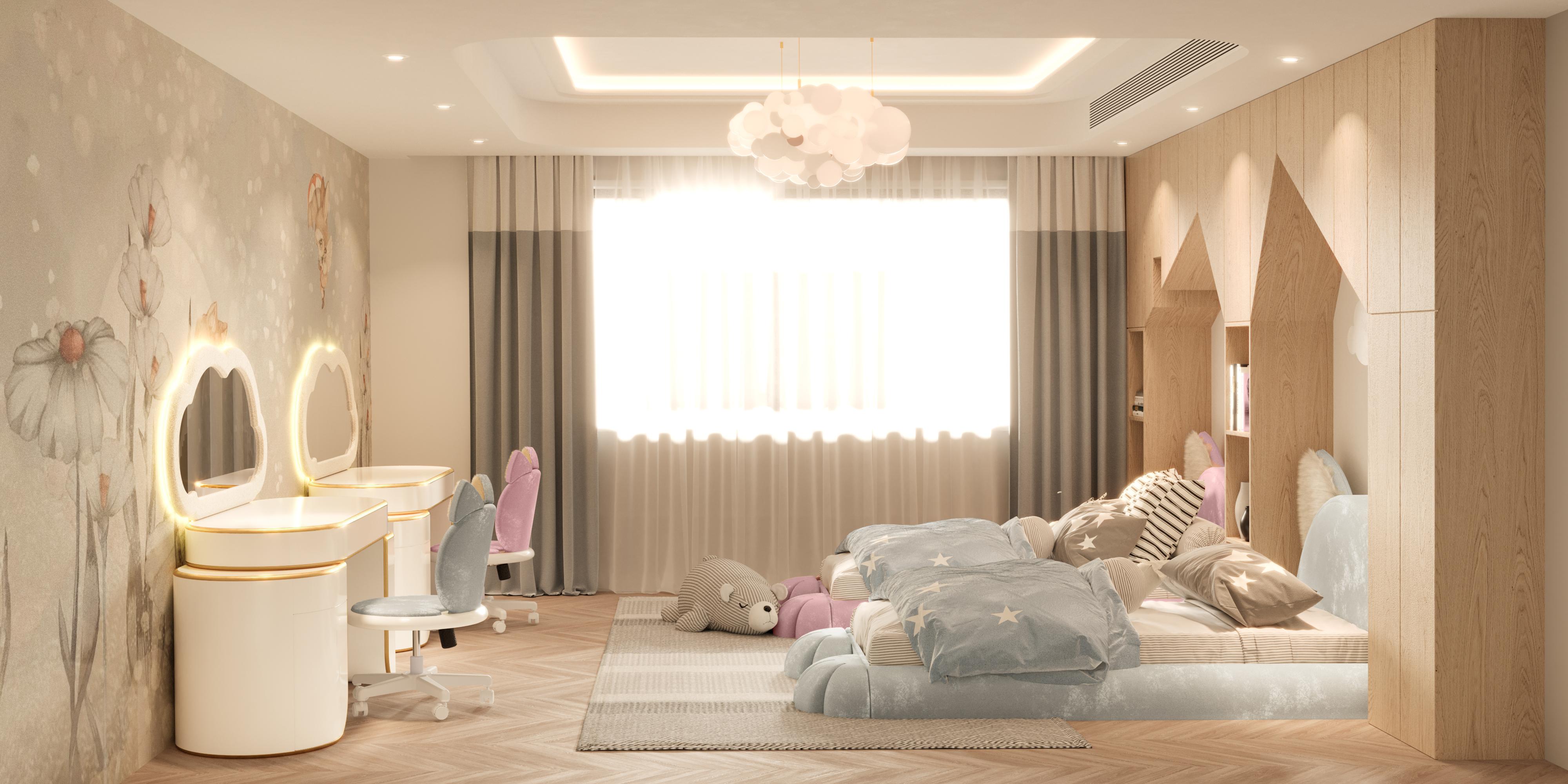 Fatto a mano Letto per bambini Nyra in velluto grigio chiaro - Mobili di lusso per bambini by MAGILORE in vendita