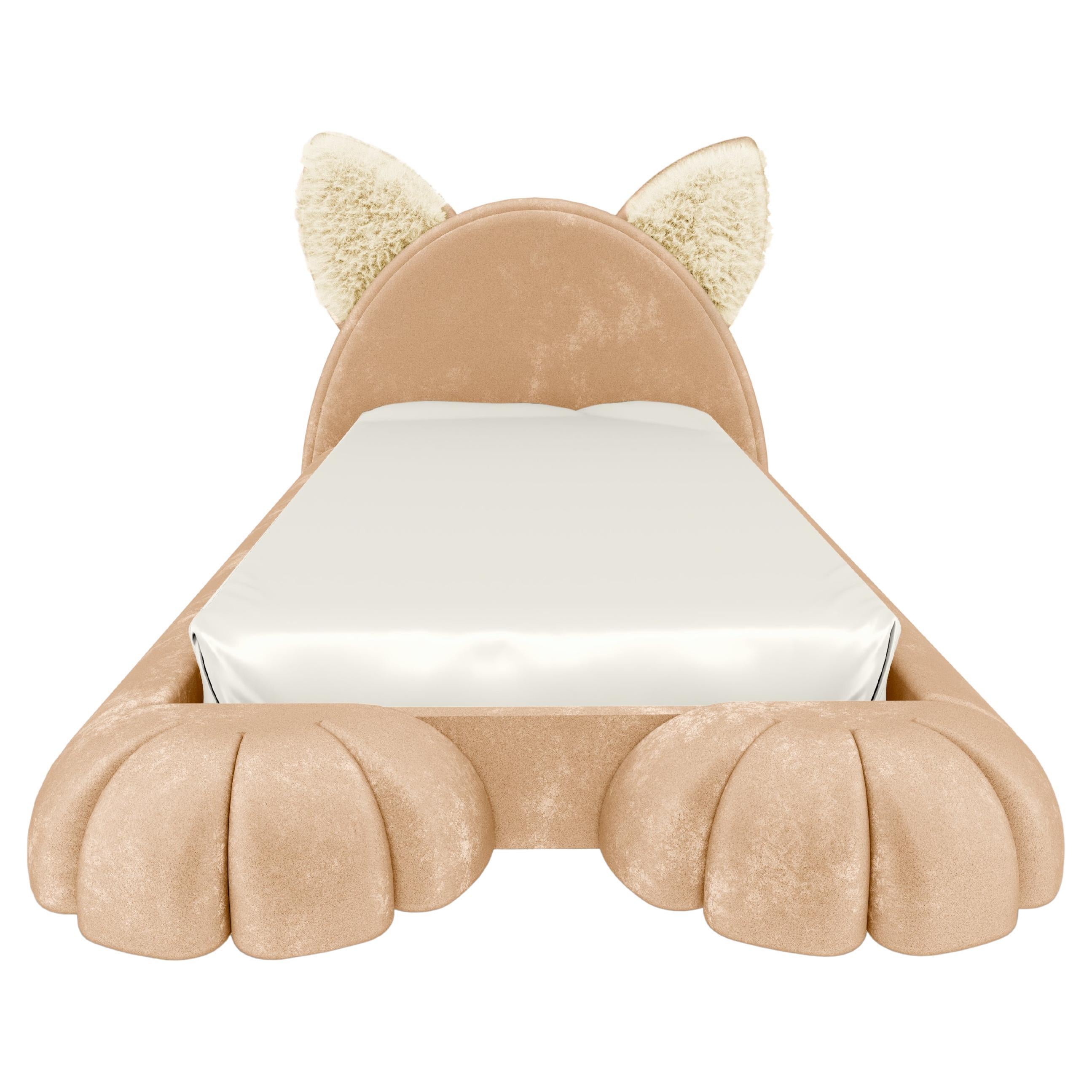 Nyra Cat Kids Bed in Lion Velvet – Luxury Children’s Furniture by MAGILORE