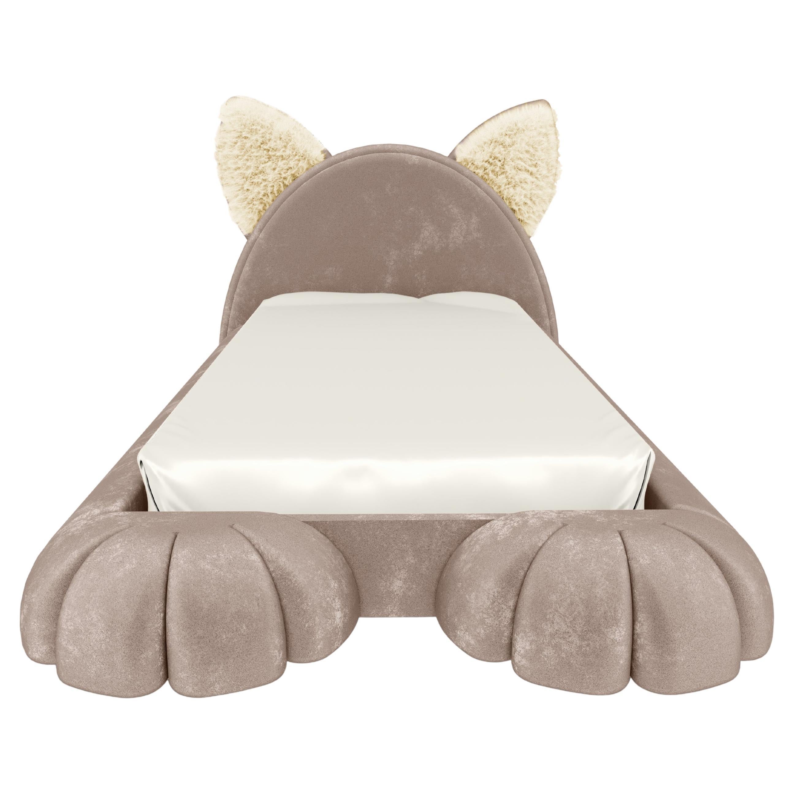 Letto per bambini Nyra Cat in velluto di topo - Mobili di lusso per bambini by MAGILORE