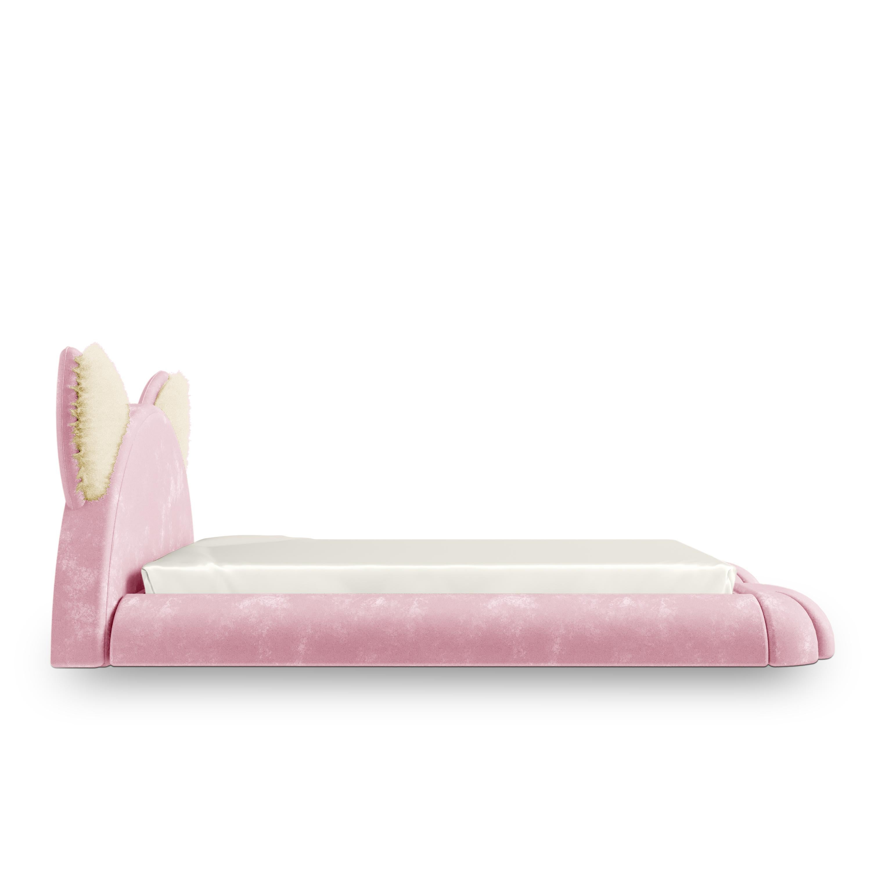 Moderne Lit pour enfant Nyra Cat en velours rose - Meubles de luxe pour enfants MAGILORE en vente
