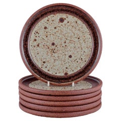 Ceramica Nysted, Denmar. Sei piatti in ceramica fatti a mano nei toni del marrone.