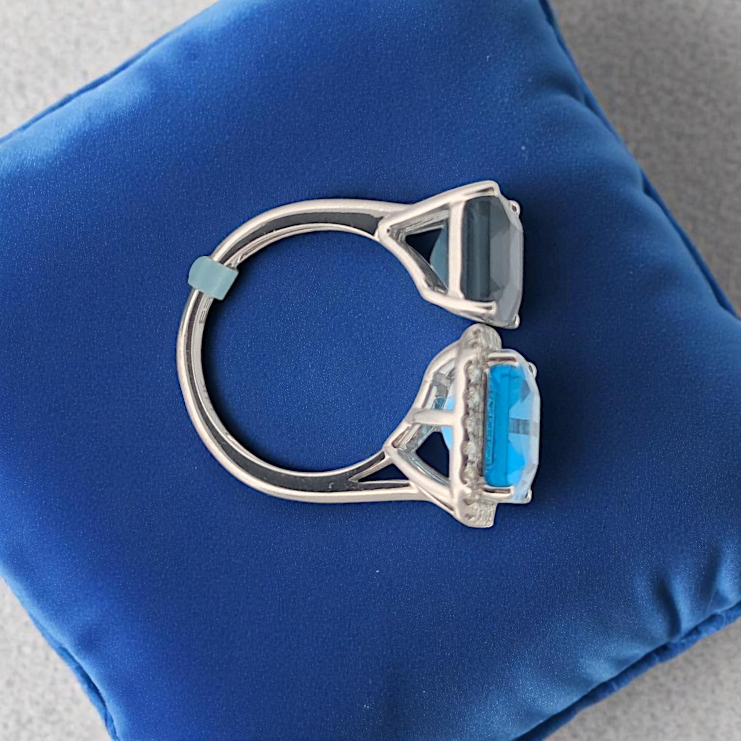Nyx 14K White Gold Blue Topaz & Diamond Ring – 12.30ct Topaz, .37ct Diamonds Moderno en venta