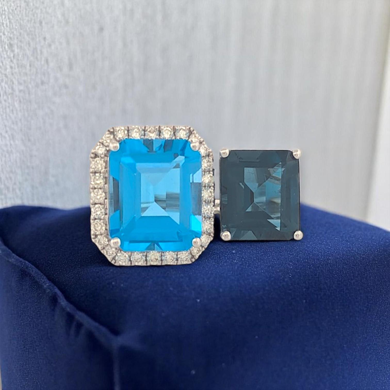 De las mujeres Nyx 14K White Gold Blue Topaz & Diamond Ring – 12.30ct Topaz, .37ct Diamonds en venta