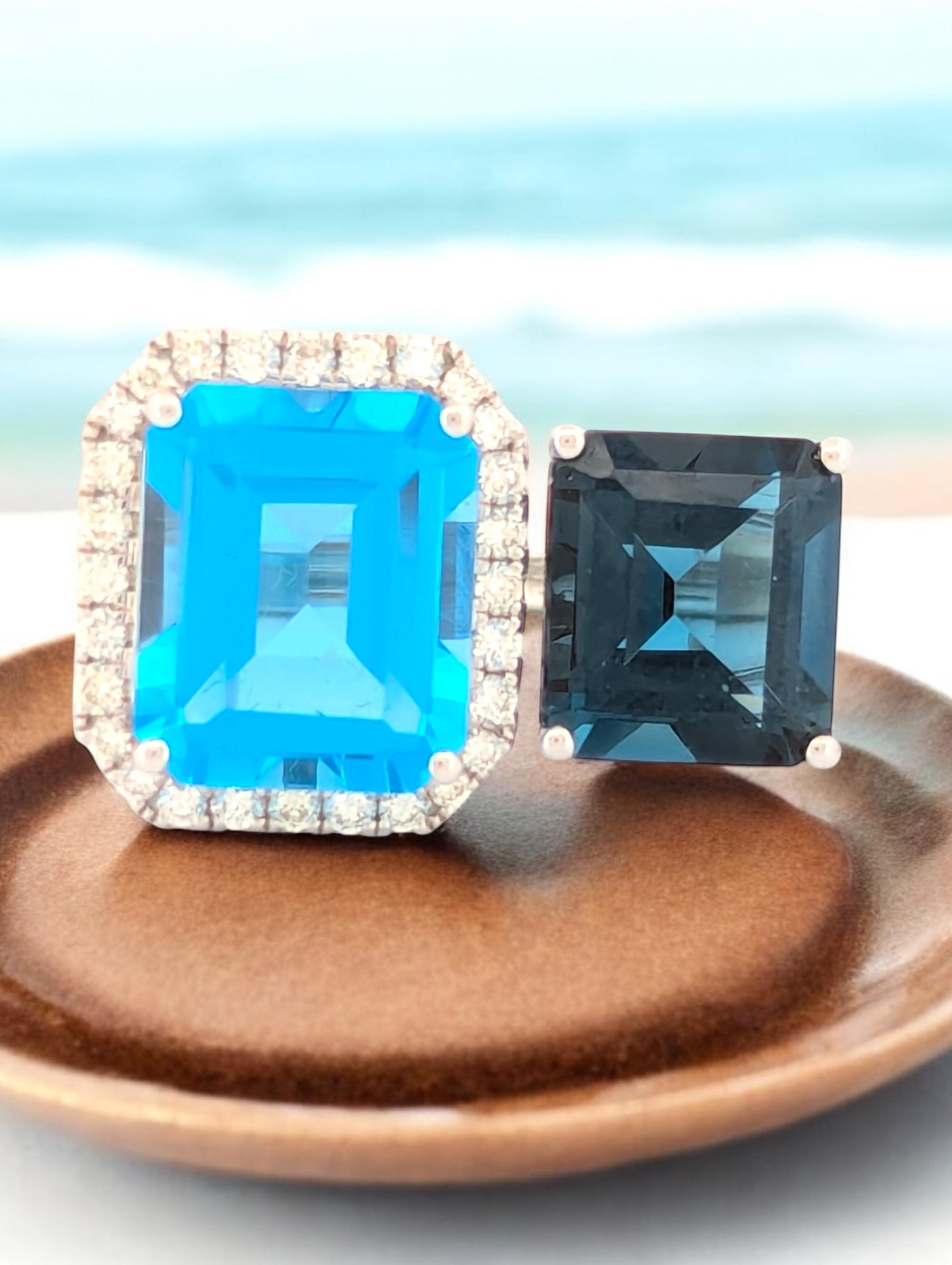 Nyx 14K White Gold Blue Topaz & Diamond Ring – 12.30ct Topaz, .37ct Diamonds en venta 1