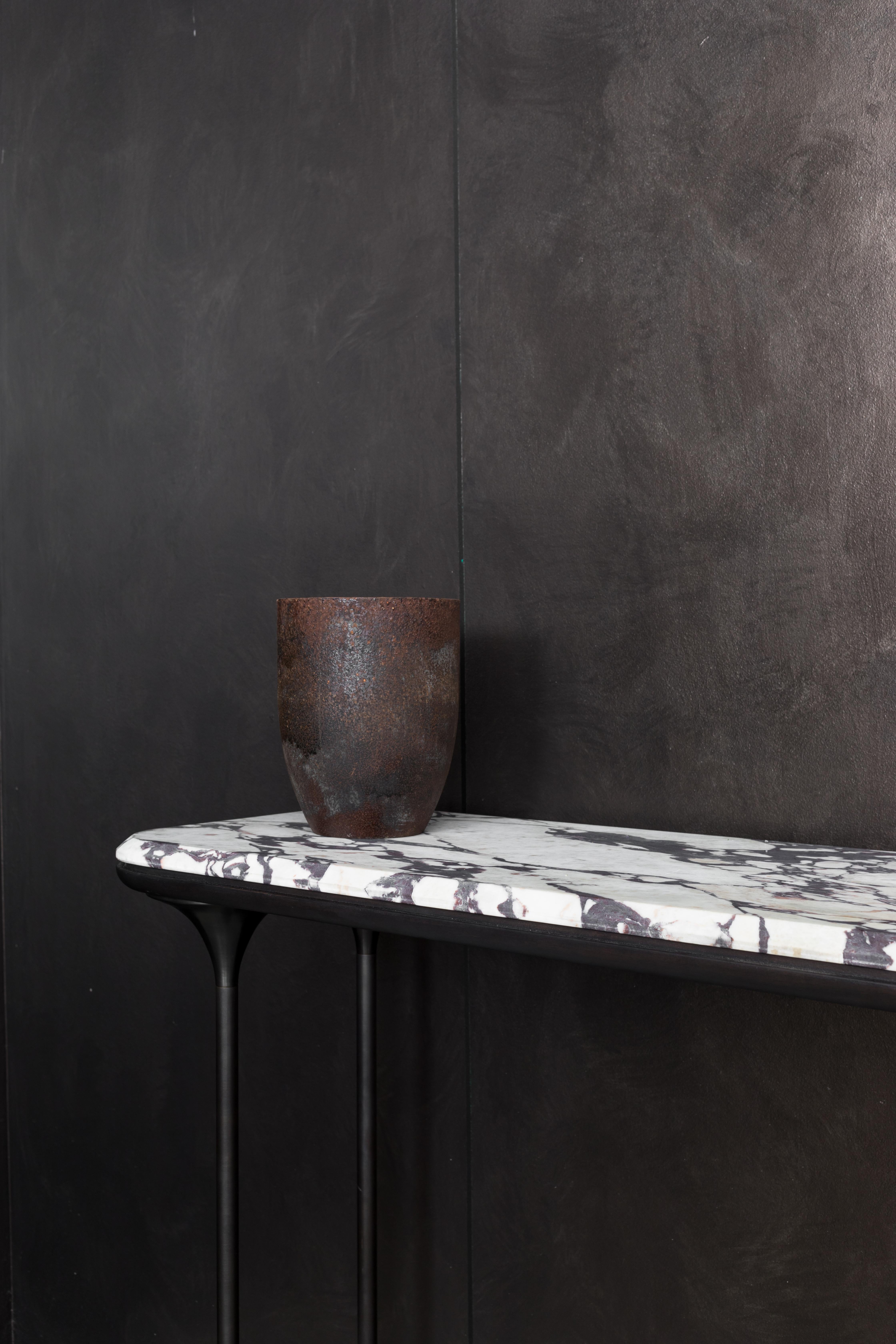 American NYX Console - Wall Mounted, Marble, Walnut and Patinated Brass
