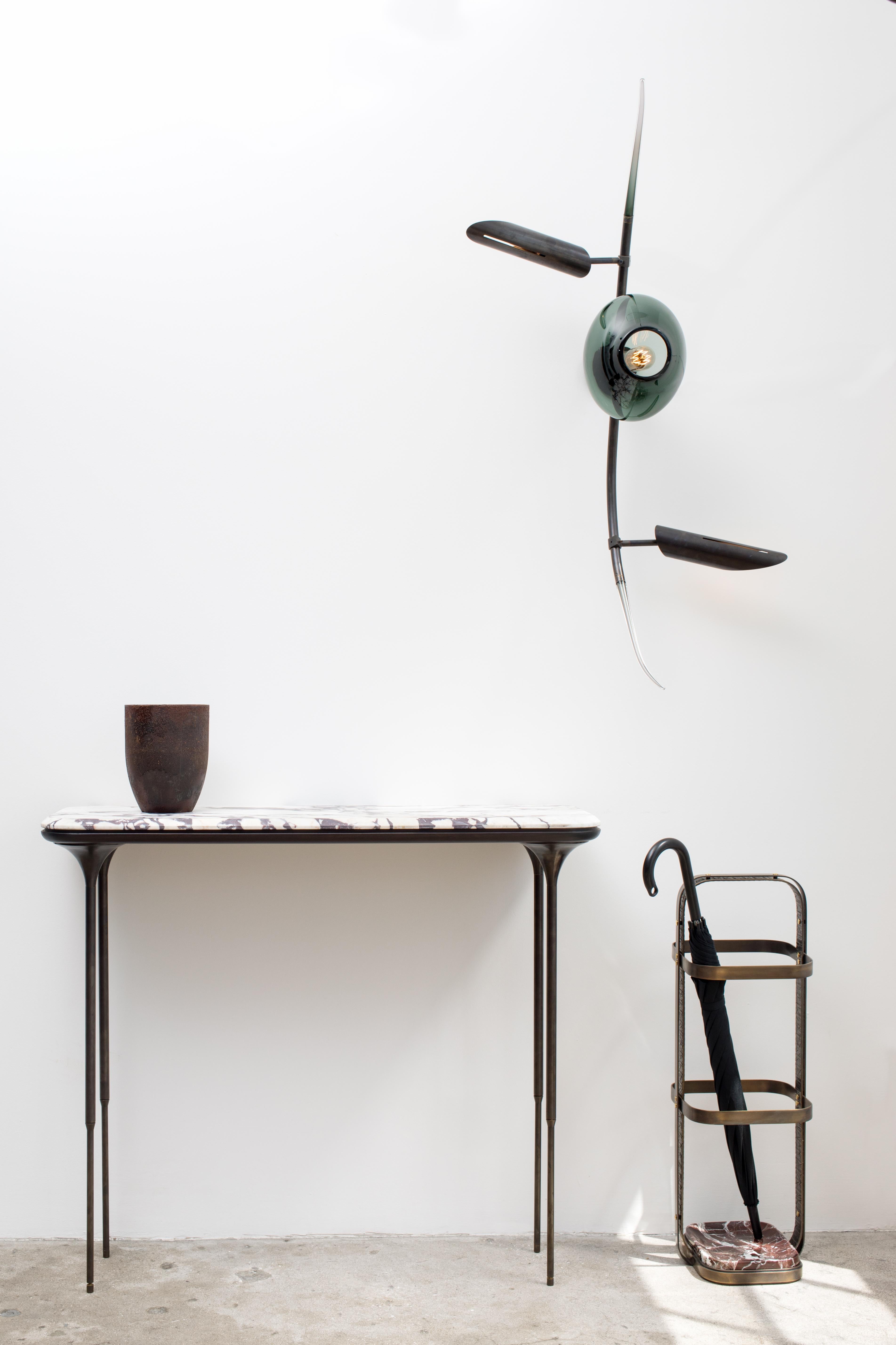 NYX Console - Wall Mounted, Marble, Walnut and Patinated Brass 1