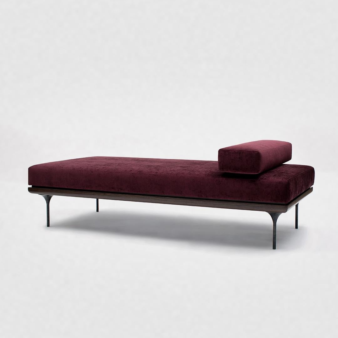 The Nyx's delicate profiles are meticulously handcrafted in premium materials. The slender curvilinear shape defines a timeless, sophisticated and sexy piece. 

The juxtaposition and layering of upholstery on solid walnut and blackened steel,