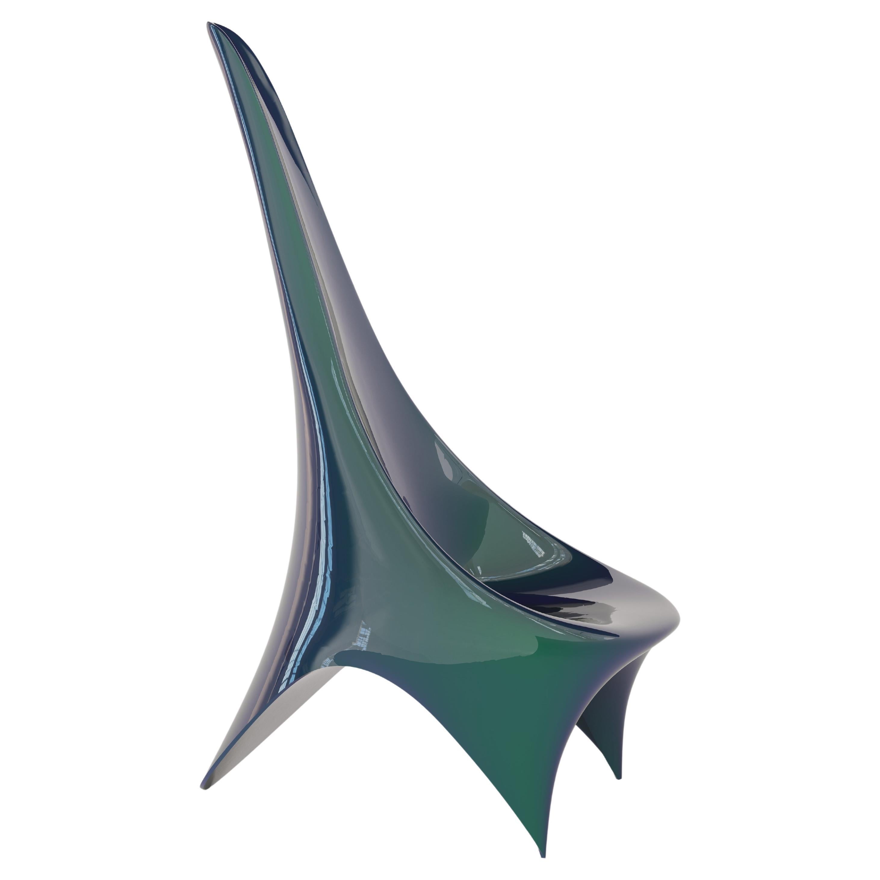 "Nyx" Zeitgenössischer Loungesessel aus flüssiggrün lackiertem Glasfasergewebe