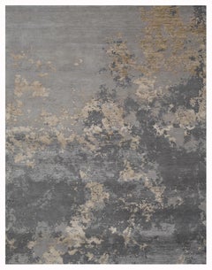 Nyxia Hand Knotted Modern Silk Rug in Beige Blue and Grey Peach Colours by Hands