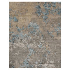 Nyxia Hand Knotted Modern Silk Rug in Beige Blue and Grey Peach Colours by Hands