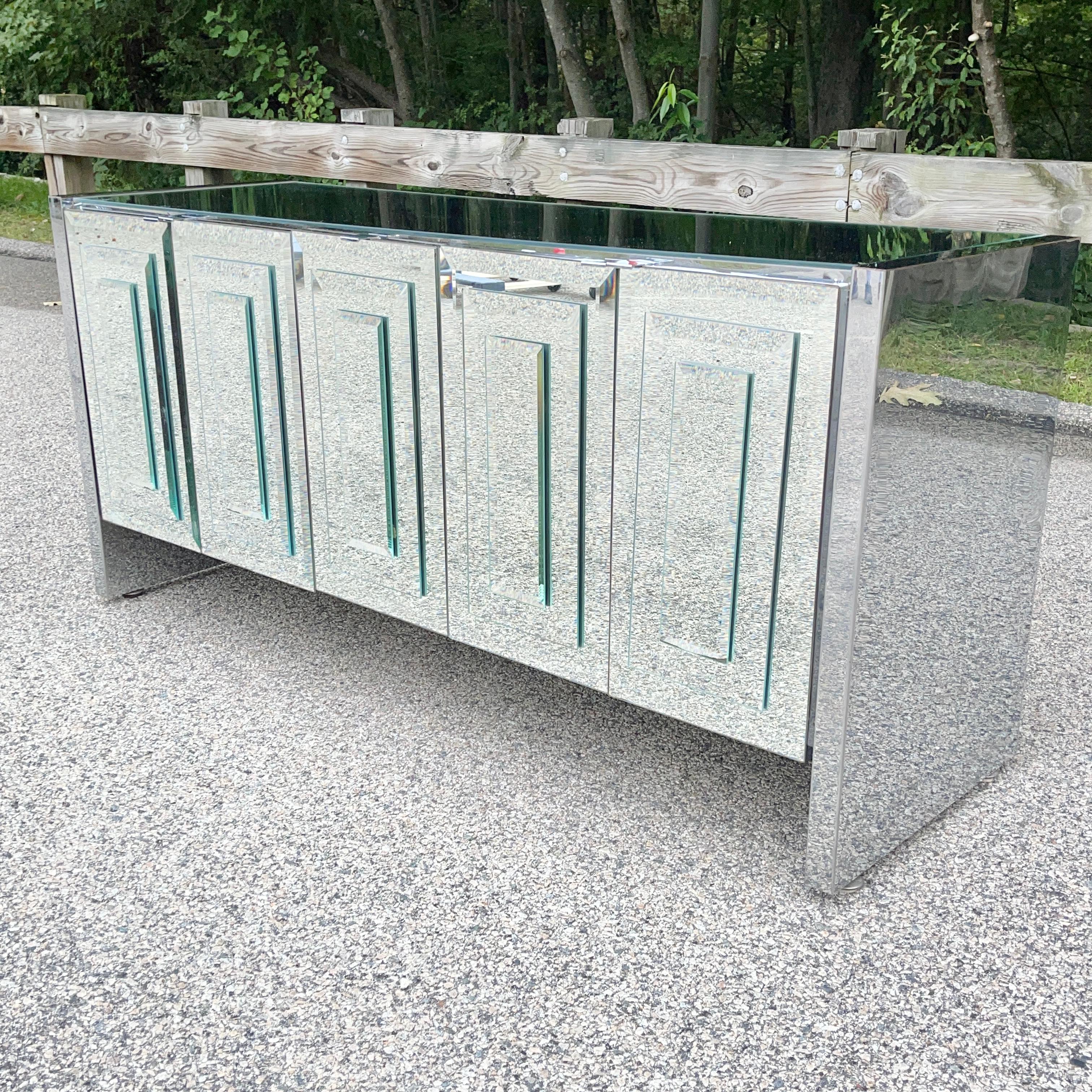 O. B. Solie for Ello Mirrored Five Door Sideboard In Good Condition In Hanover, MA