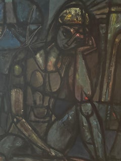 O/C Mid-Century Abstract Figurative Painting, Signed and Dated