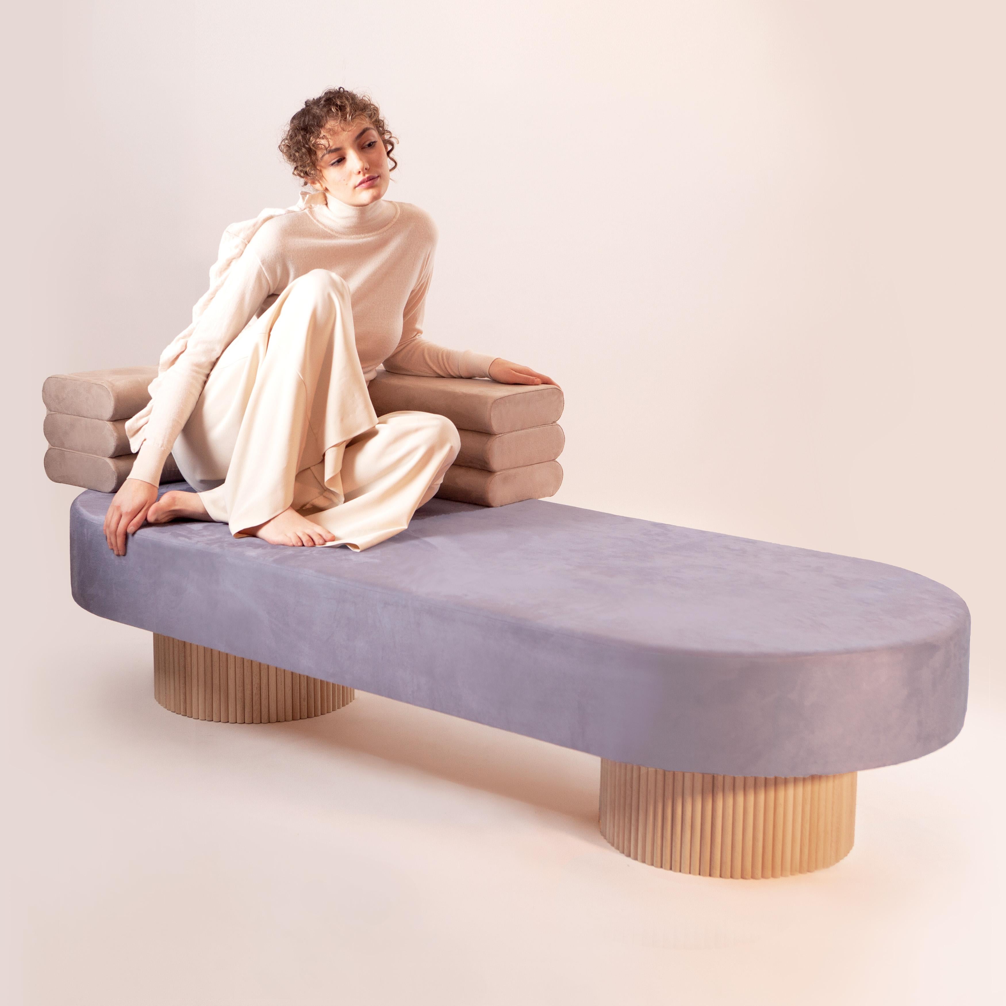 Modern O Chaise Longue Contemporary Minimal Limited Edition in Sand and Light Indigo  For Sale
