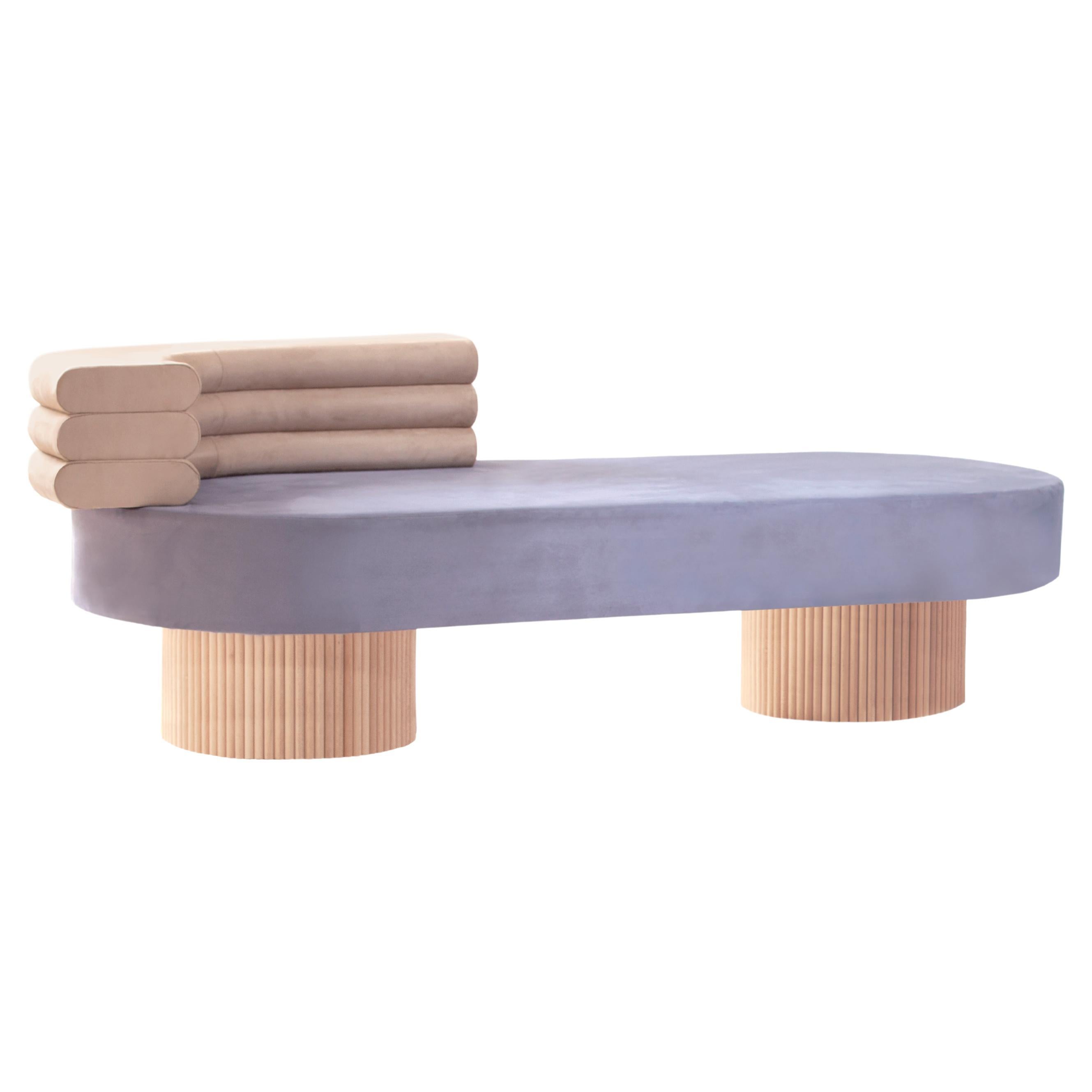 O Chaise Longue Contemporary Minimal Limited Edition in Sand and Light Indigo  For Sale
