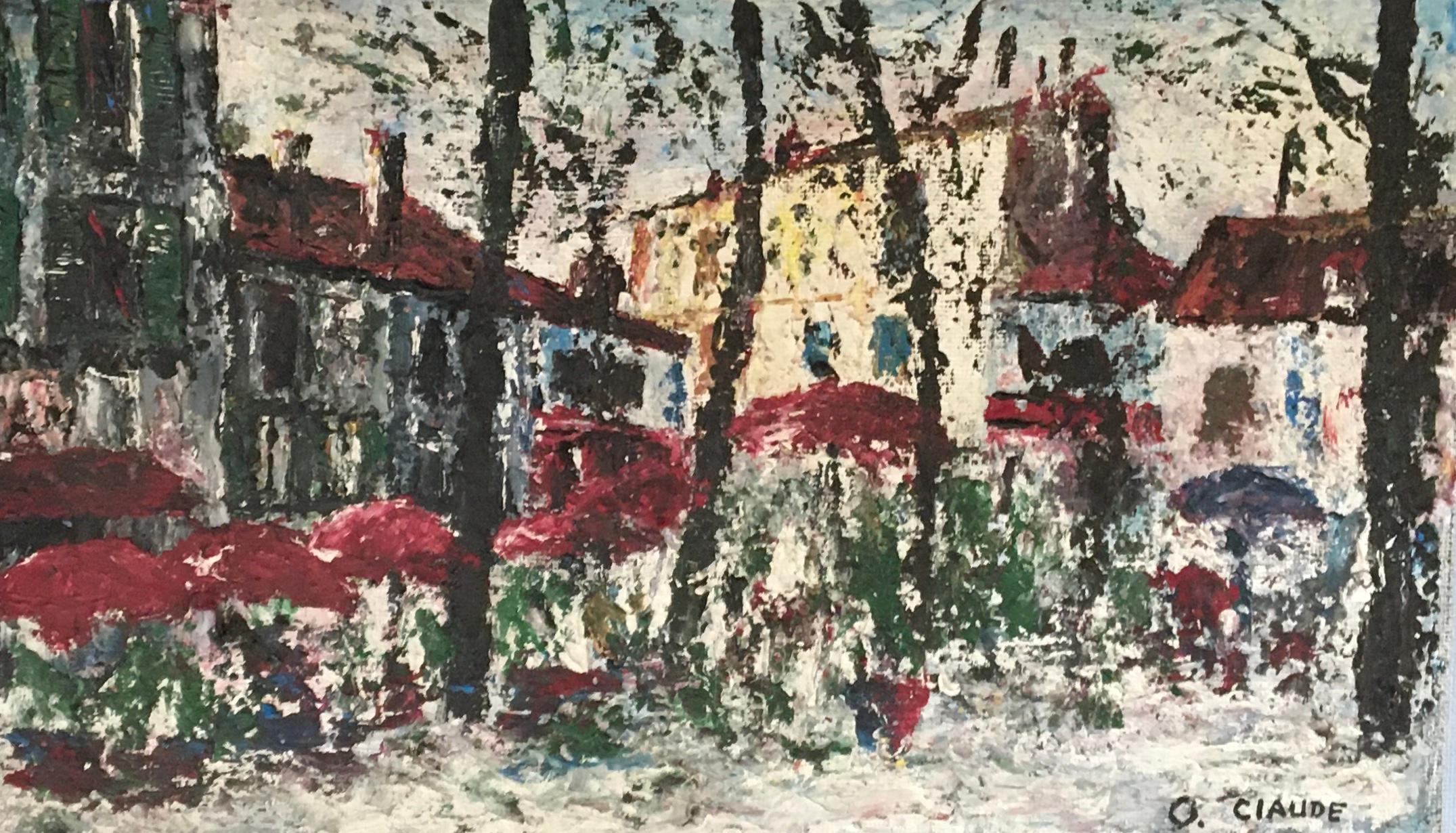 Il mercato - Landscape Painting Grigio di O. Ciaude
