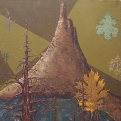 Surreal Mountain Lake Landscape, Falling Autumn Leaves