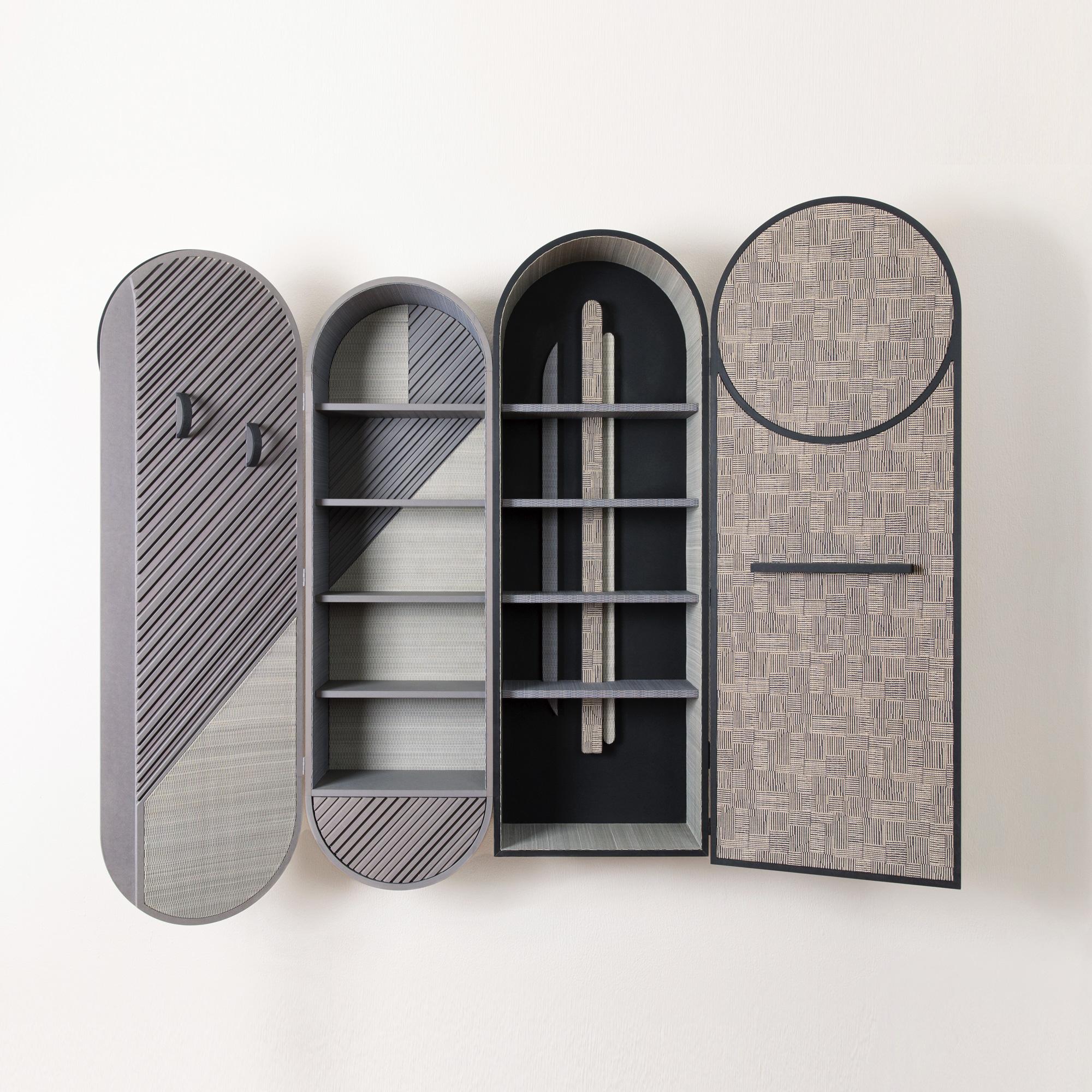 Italian Hermès Wall Cabinet Contemporary Textile Decor Gray Minimalist - in stock For Sale