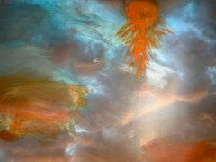 "Melting Sun" - Contemporary Sunset Cloud Photography and Acrylic on Canvas