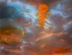 „Melting Sun“ von O. Devan – Große Wolkenlandschaft – Fotografie und Acryl auf Leinwand