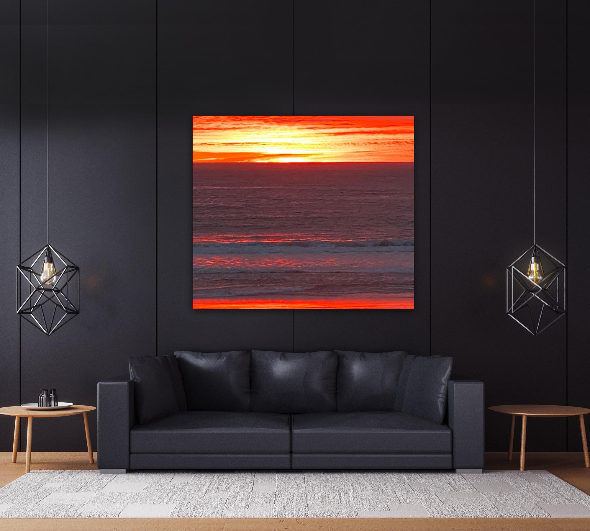 Orange Rays Large Photography on Canvas Seascape Limited Edition 1/10 - Brown Color Photograph by O Devan