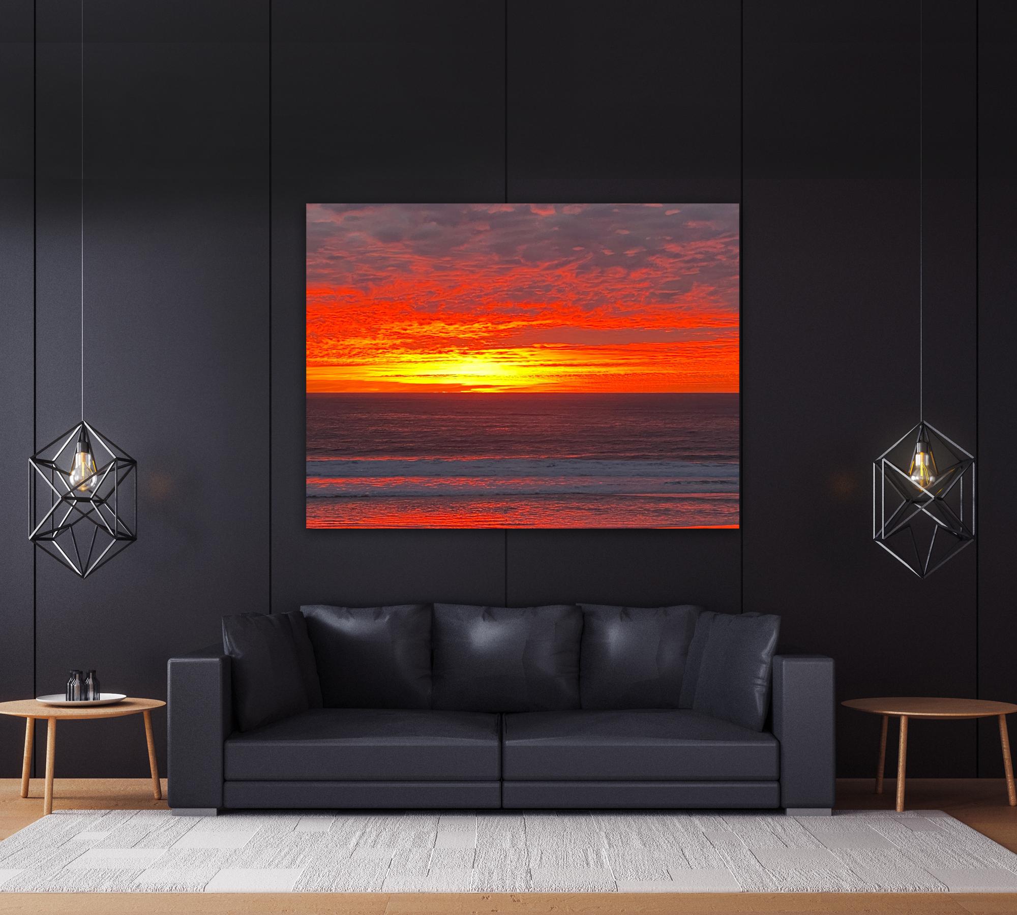 ‘Sunset Over The Ocean’ Large Photography Seascape  On Canvas  1/10 - Brown Color Photograph by O Devan