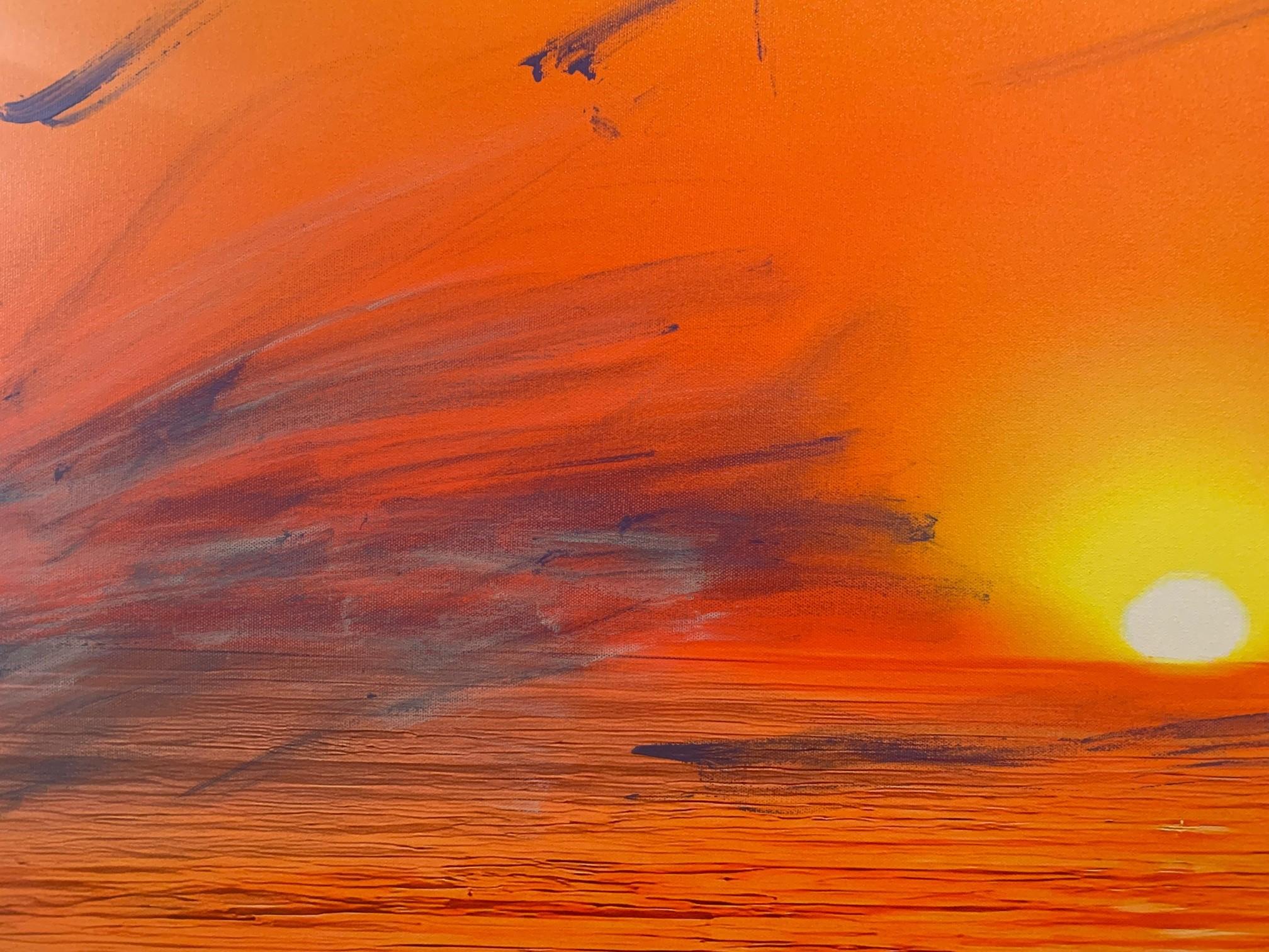 « Surfers' Dream Sunset », technique mixte sur toile - Peinture de paysage marin 2021 - Contemporain Photograph par O Devan