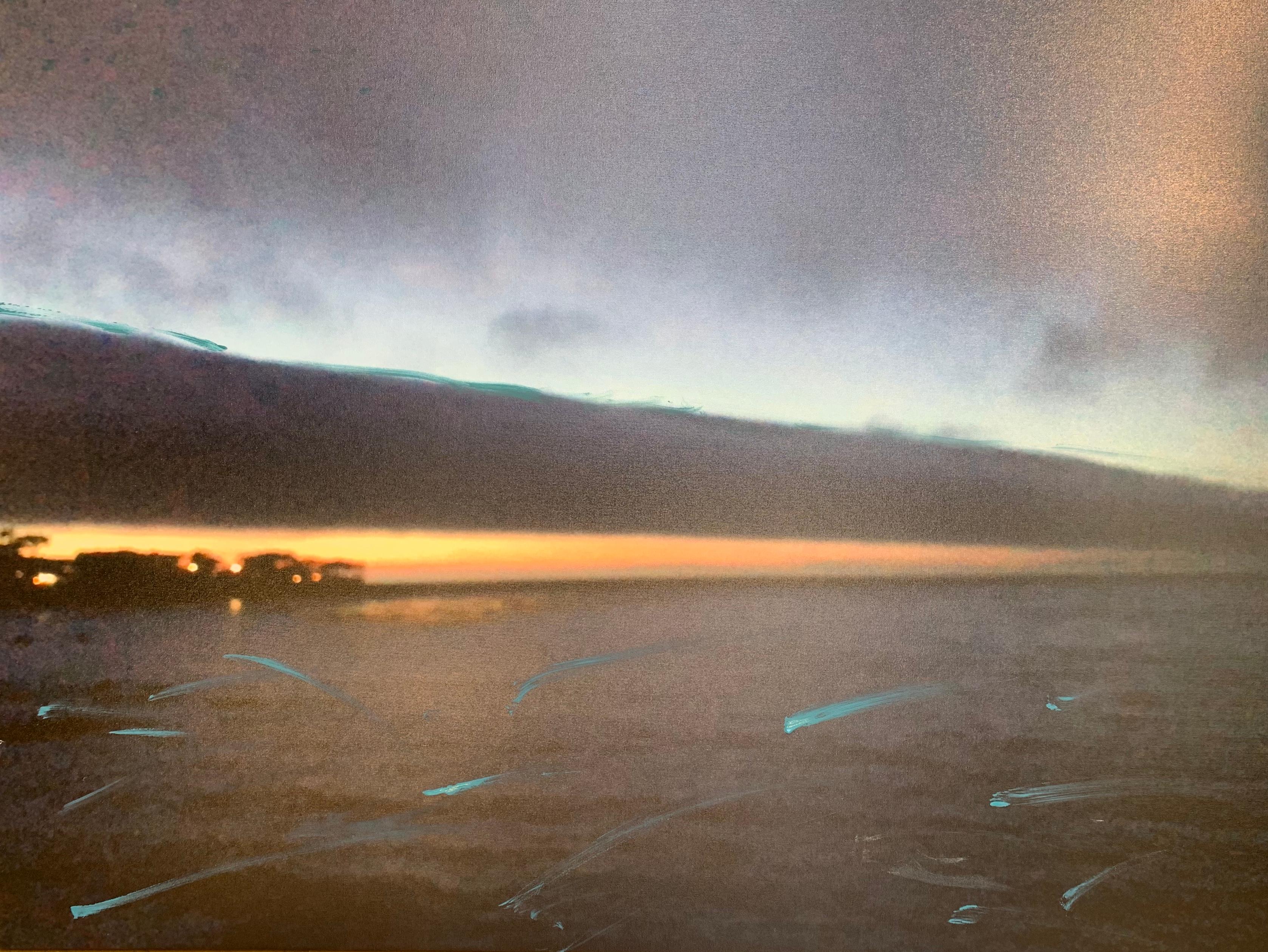 Ohne Titel, große Farbfotografie Ozean-Nachtszene auf Leinwand von O Devan