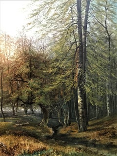 Escena otoñal en el bosque, 19thC firmado artista Inglés, original óleo sobre lienzo