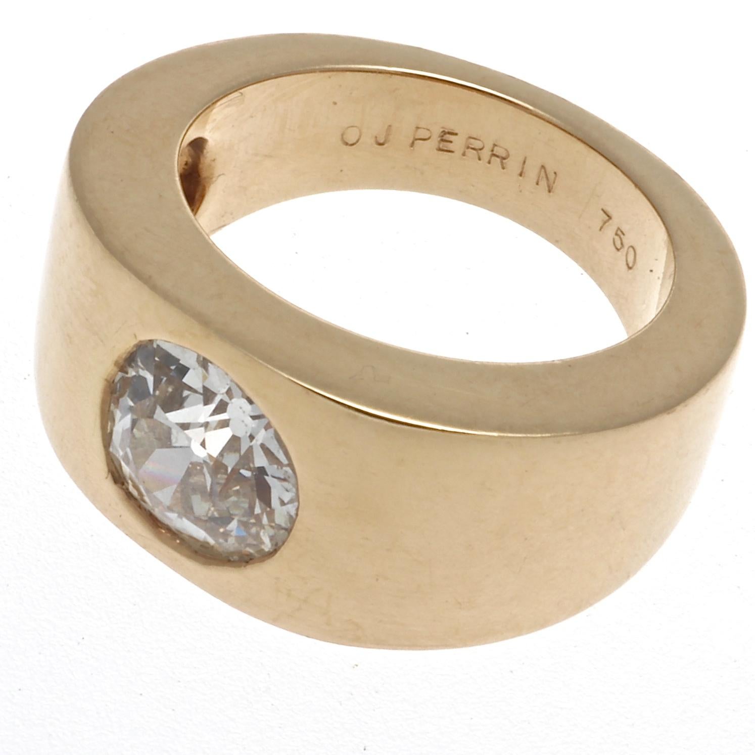Exclusivity and creativity are key concepts of what empowers the establishment and attracts followers. OJ Perrin is such an establishment. Featuring a 1.51 carat old European cut diamond that is GIA certified as J color, SI2 clarity. Perfectly bezel
