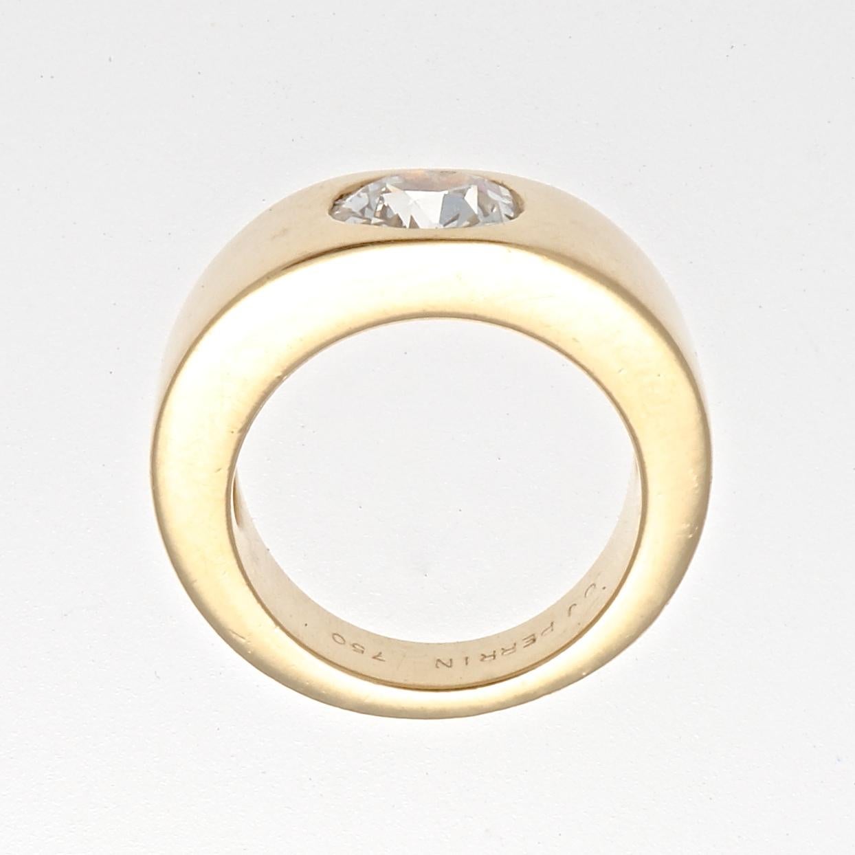 Women's O J Perrin GIA 1.51 Carat Diamond Gold Gypsy Ring