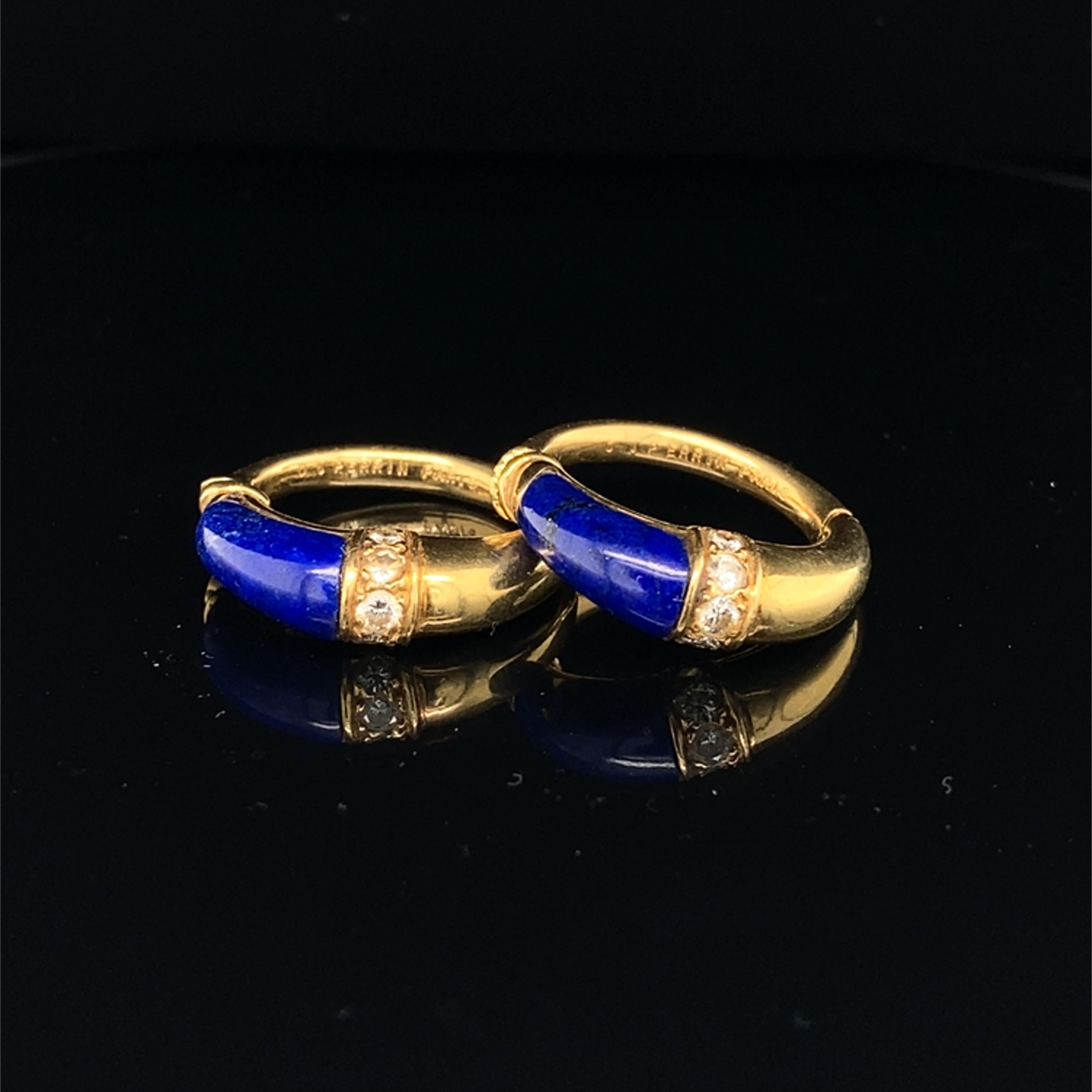 Modern O. J. Perrin Lapis Lazuli, Diamond and 18K Gold Hoop Earrings by André Vassort