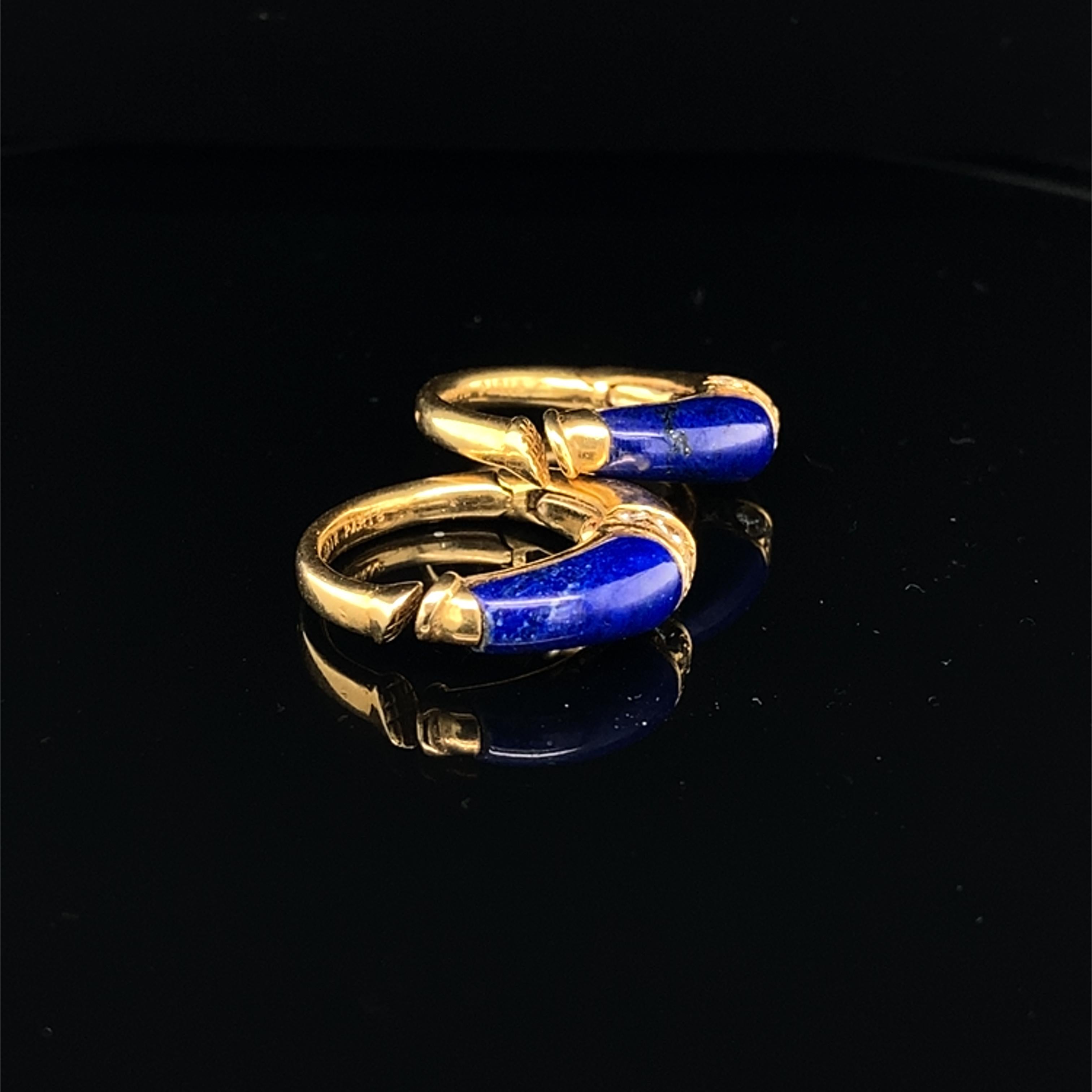 Brilliant Cut O. J. Perrin Lapis Lazuli, Diamond and 18K Gold Hoop Earrings by André Vassort