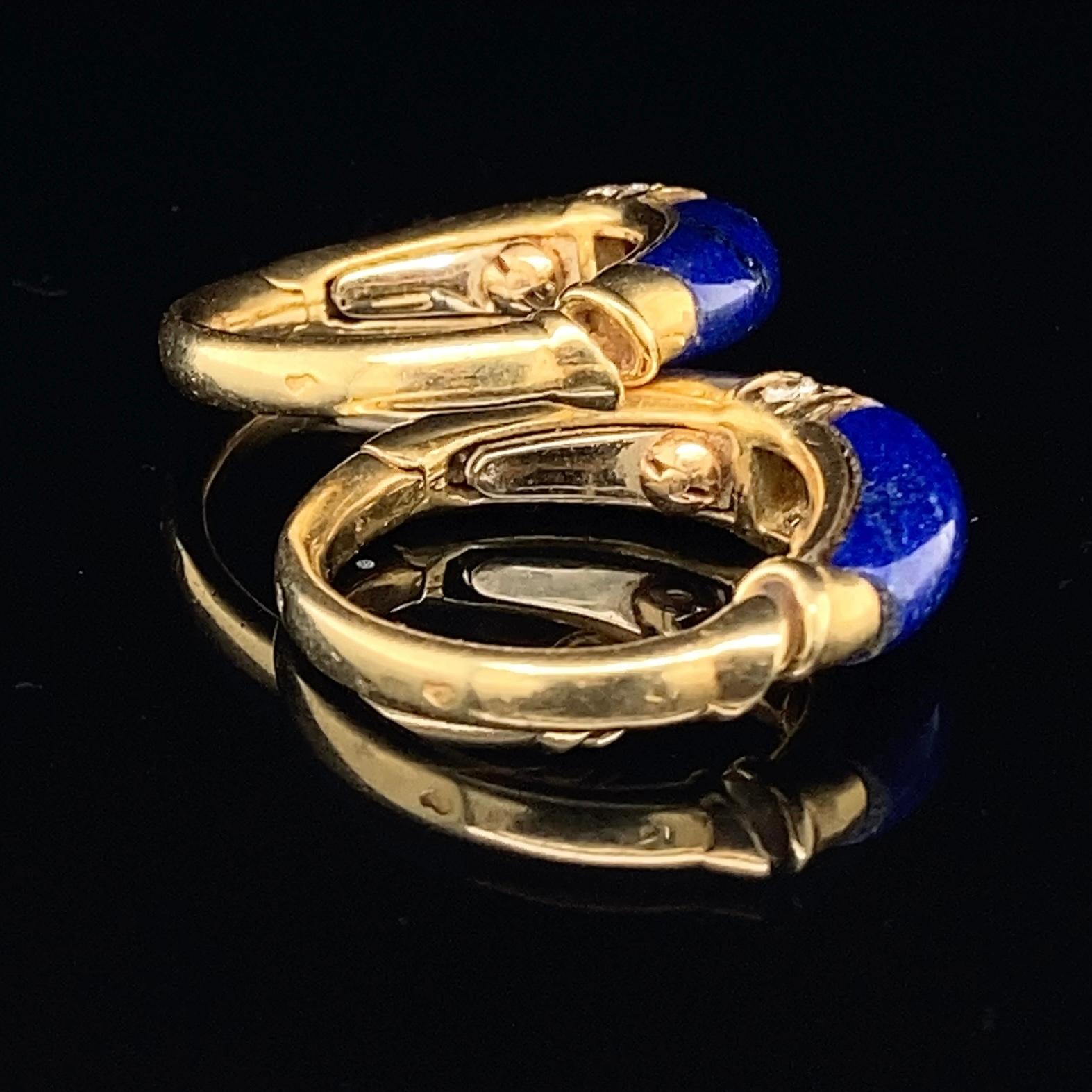 O. J. Perrin Lapis Lazuli, Diamond and 18K Gold Hoop Earrings by André Vassort In Good Condition In Idar-Oberstein, DE