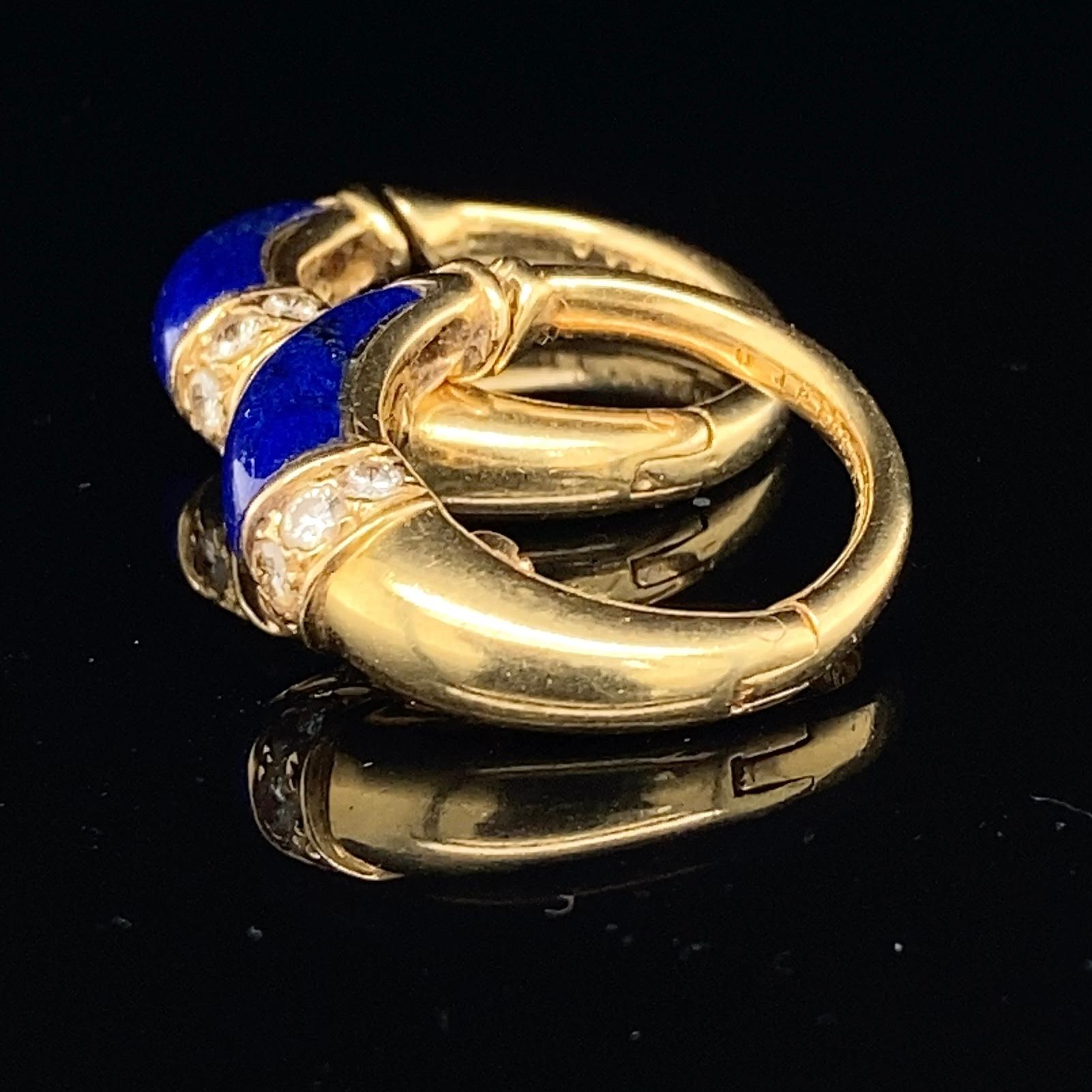 Women's or Men's O. J. Perrin Lapis Lazuli, Diamond and 18K Gold Hoop Earrings by André Vassort