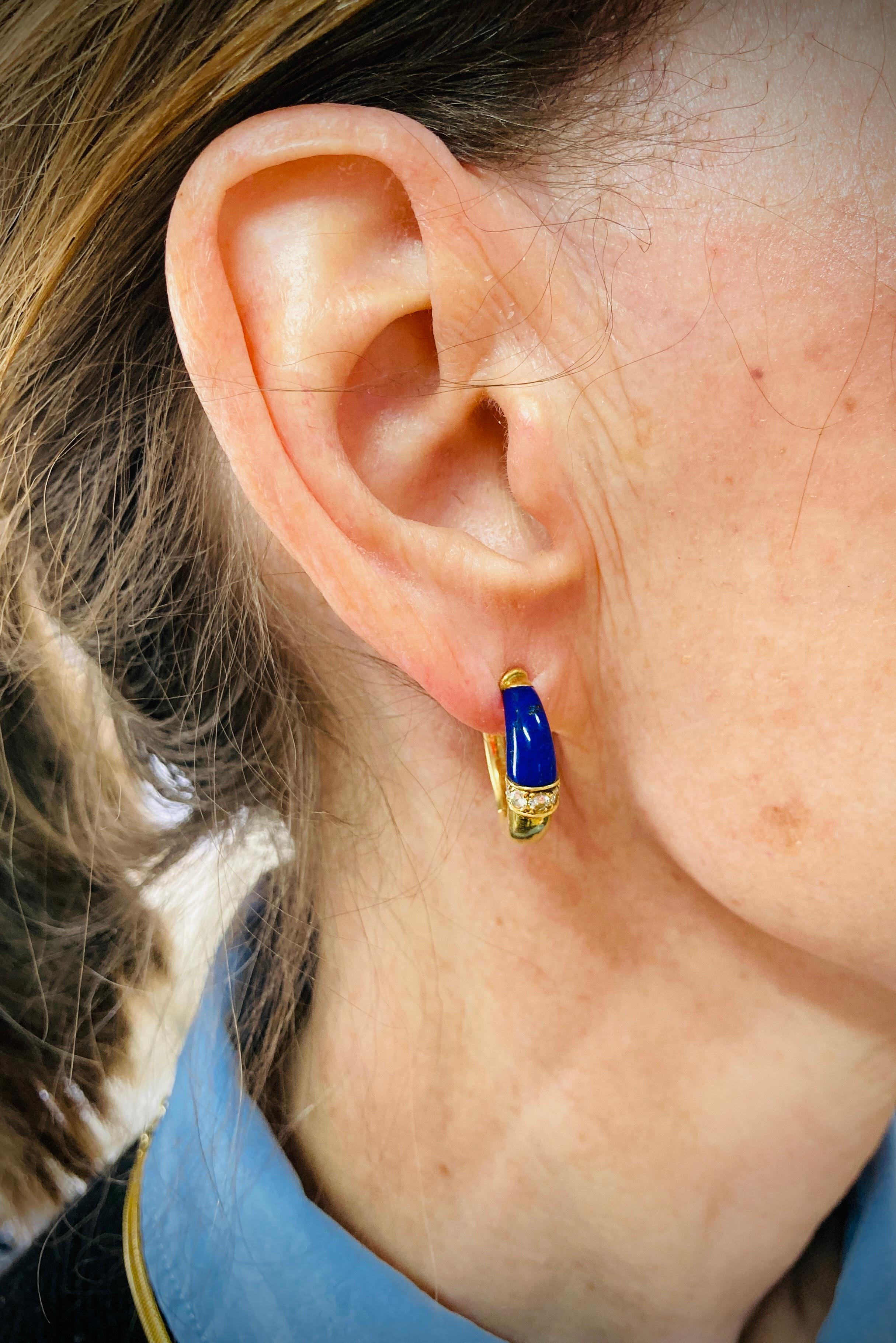 O. J. Perrin Lapis Lazuli, Diamond and 18K Gold Hoop Earrings by André Vassort 2